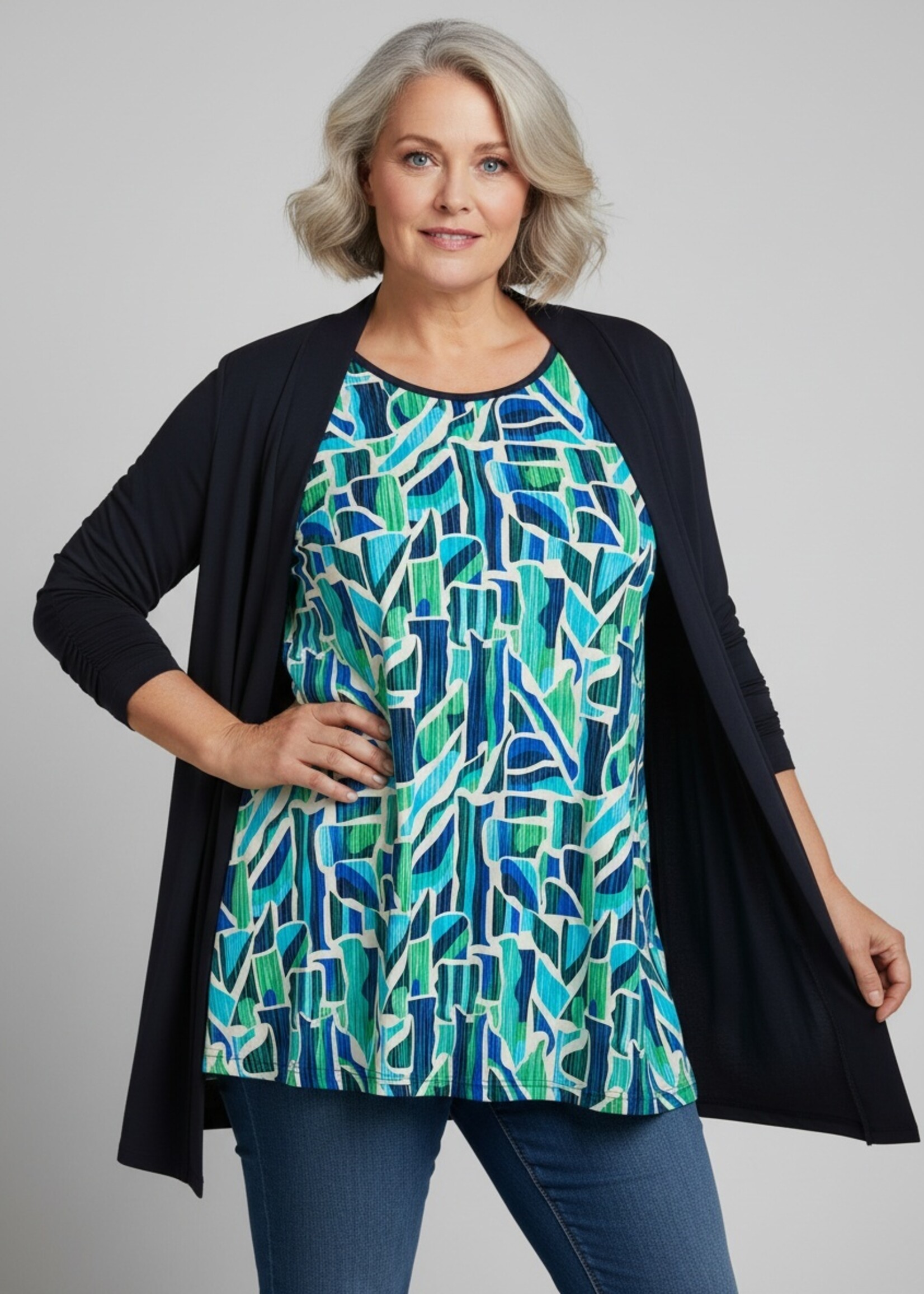 KJBrand KjBrand Shirt Graphic Blue Green - A-lijn Top met Ronde Hals in Viscose Stretch (15476 5216)