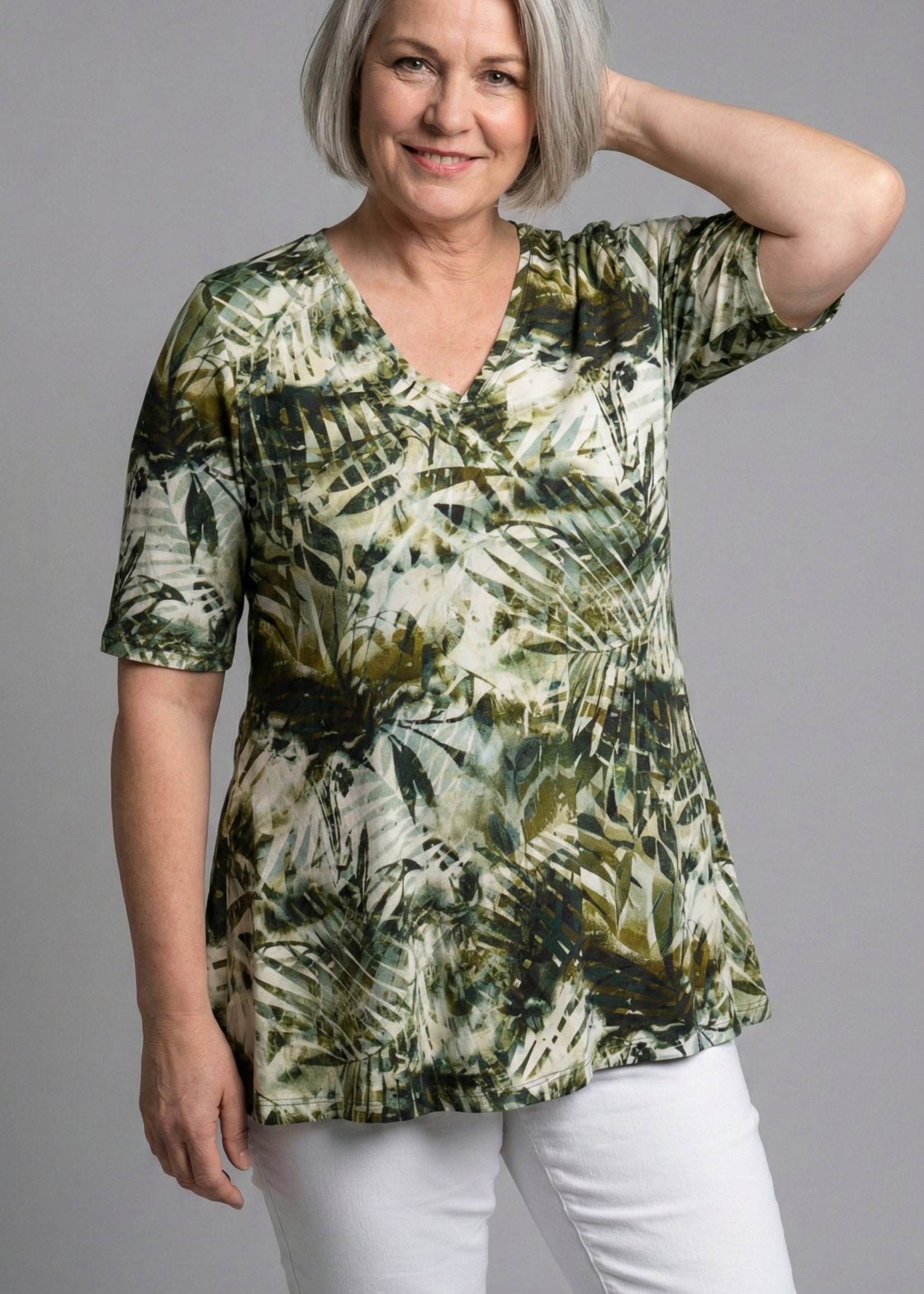 KJBrand KjBrand Shirt Jungle Print - A-lijn Top met V-hals in Viscose Stretch (15499 5201)
