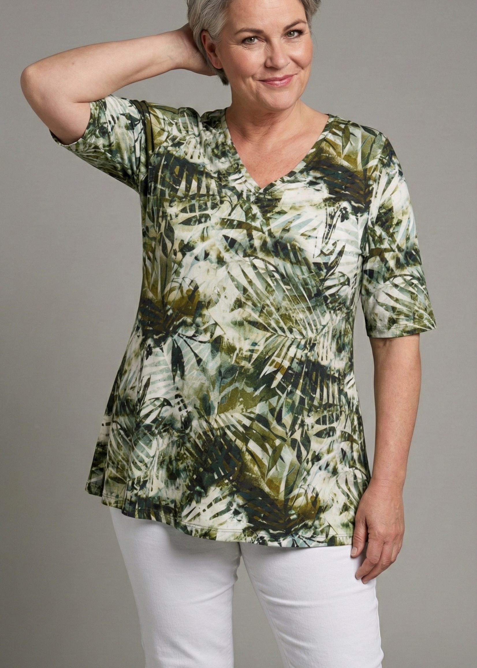 KJBrand KjBrand Shirt Jungle Print - A-lijn Top met V-hals in Viscose Stretch (15499 5201)