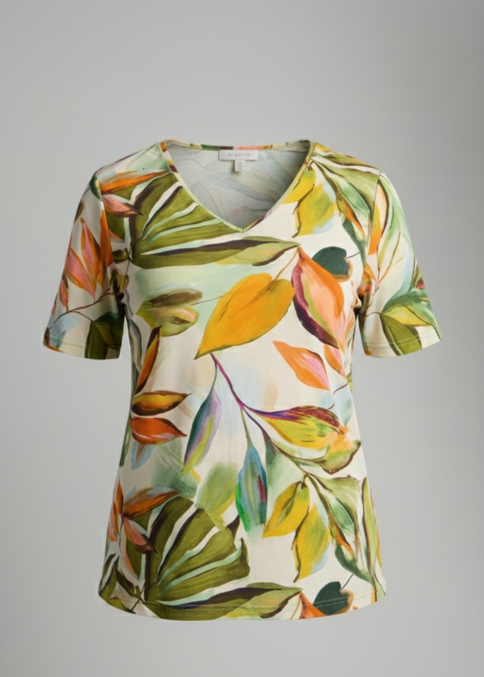 KJBrand KjBrand Shirt Botanical Leaf - A-lijn Top met V-hals in Viscose Stretch (15499 5215)