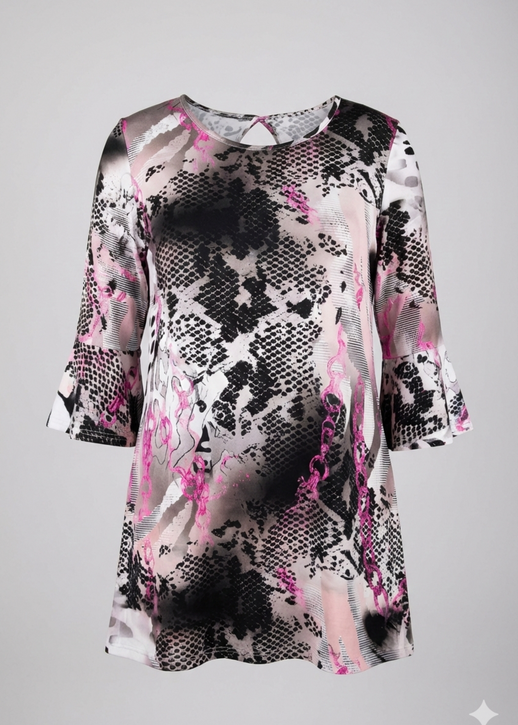 MJ Style MJ Style Tuniek Demi Pink Snake - A-lijn Top met Trompetmouw en Rugdetail