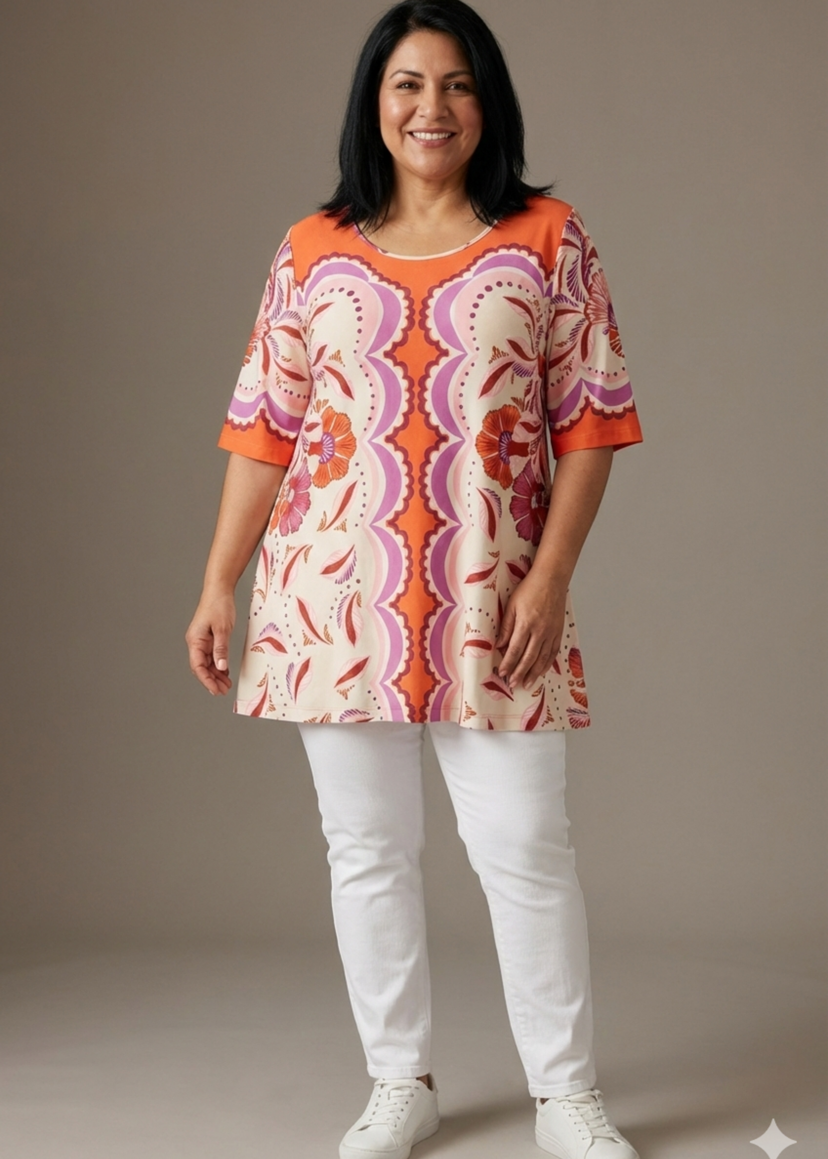 Yoek Yoek Tuniek Flamingo Flare - Zomerse Print in Gerecycled Polyester (363482)