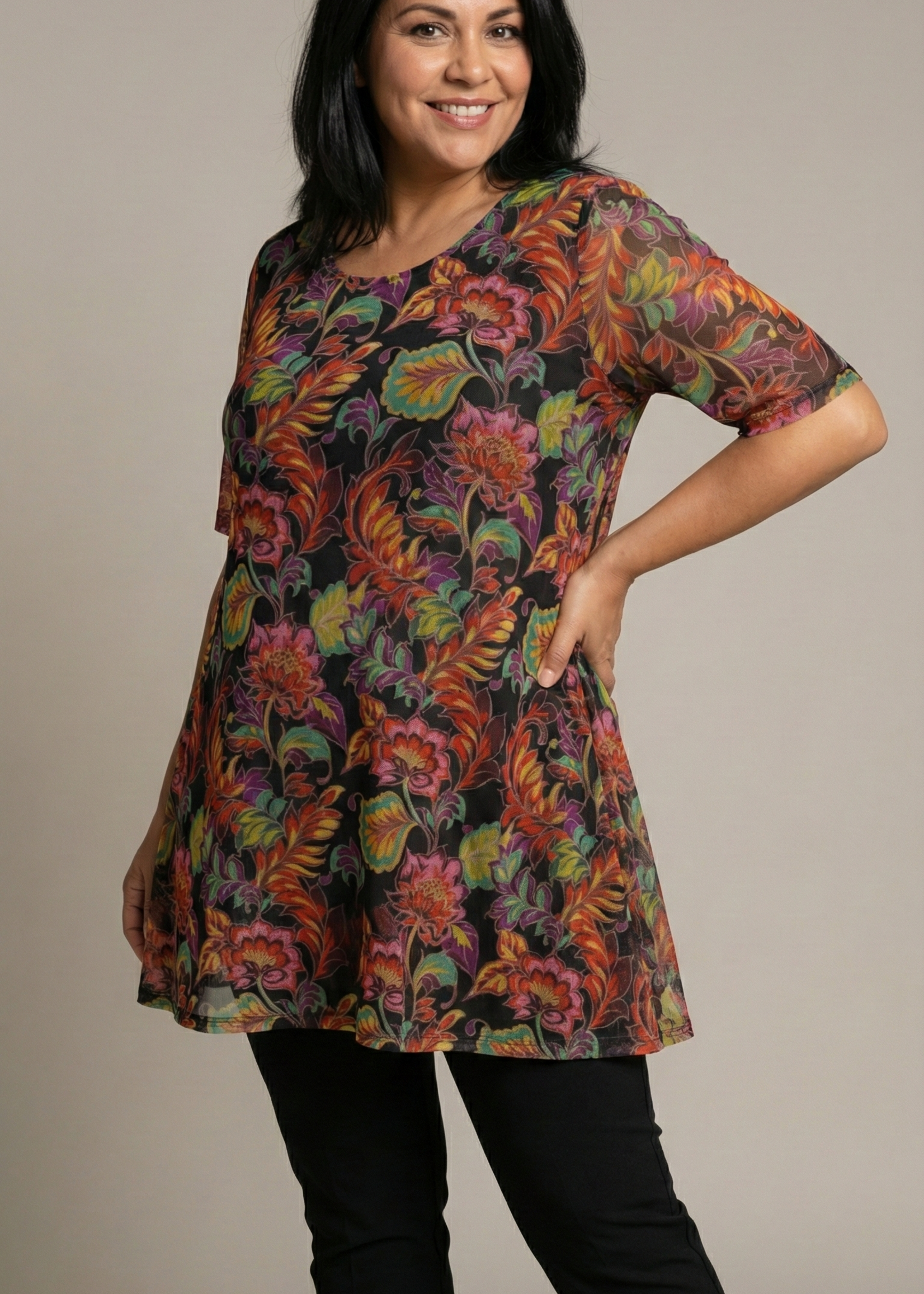 Yoek Yoek Tuniek Wide Bottom LOTUS - Zwierig A-lijn Model met Dubbele Laag (363400)