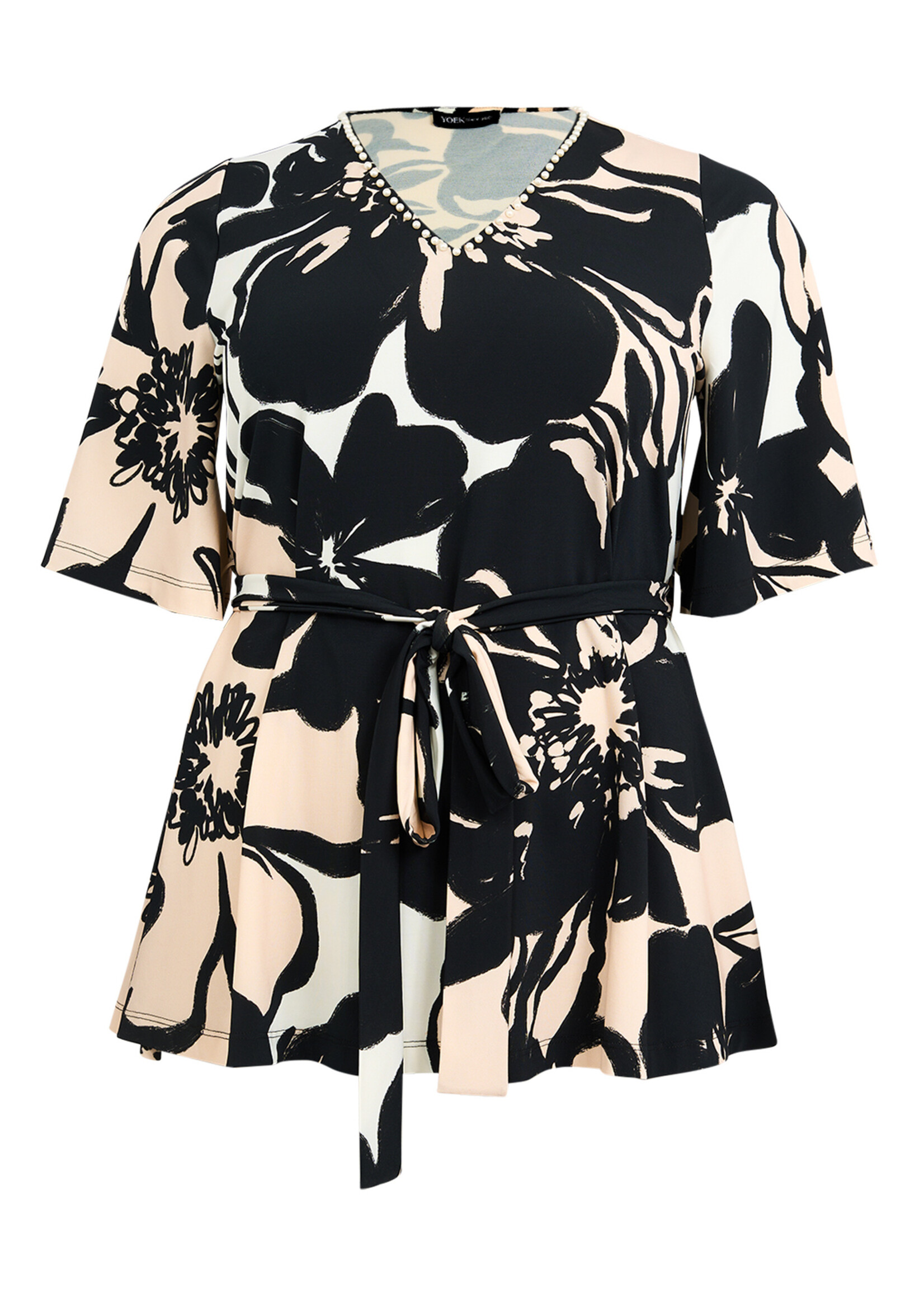 Yoek Yoek Black Label Tuniek Pearls Ombre - Feestelijke Top met V-hals en Ceintuur (BL364467)