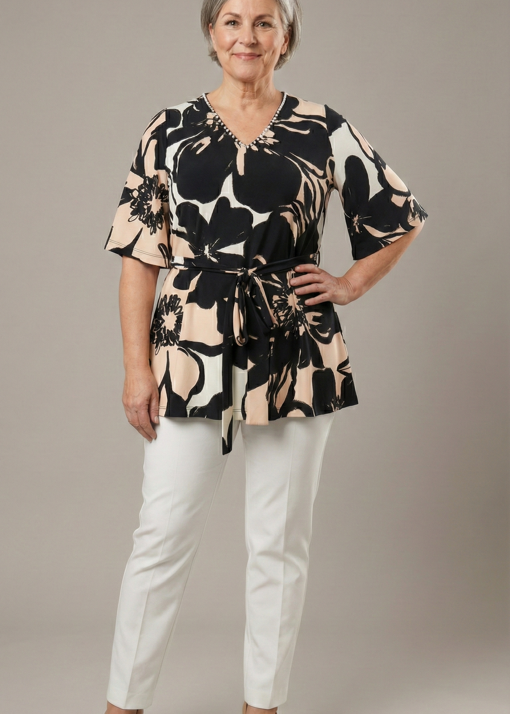 Yoek Yoek Black Label Tuniek Pearls Ombre - Feestelijke Top met V-hals en Ceintuur (BL364467)