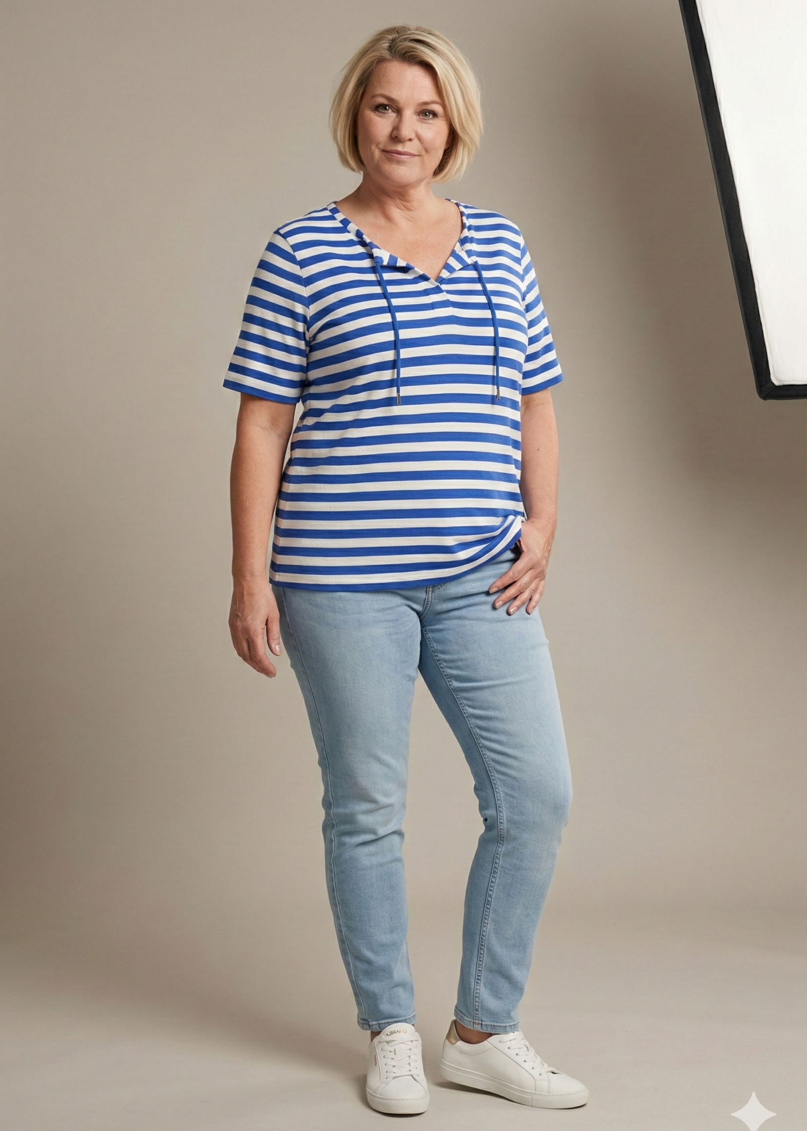 KJBrand KjBrand Sportief Streepjesshirt met V-hals en Koordjes - Viscose Stretch (15914 4518)