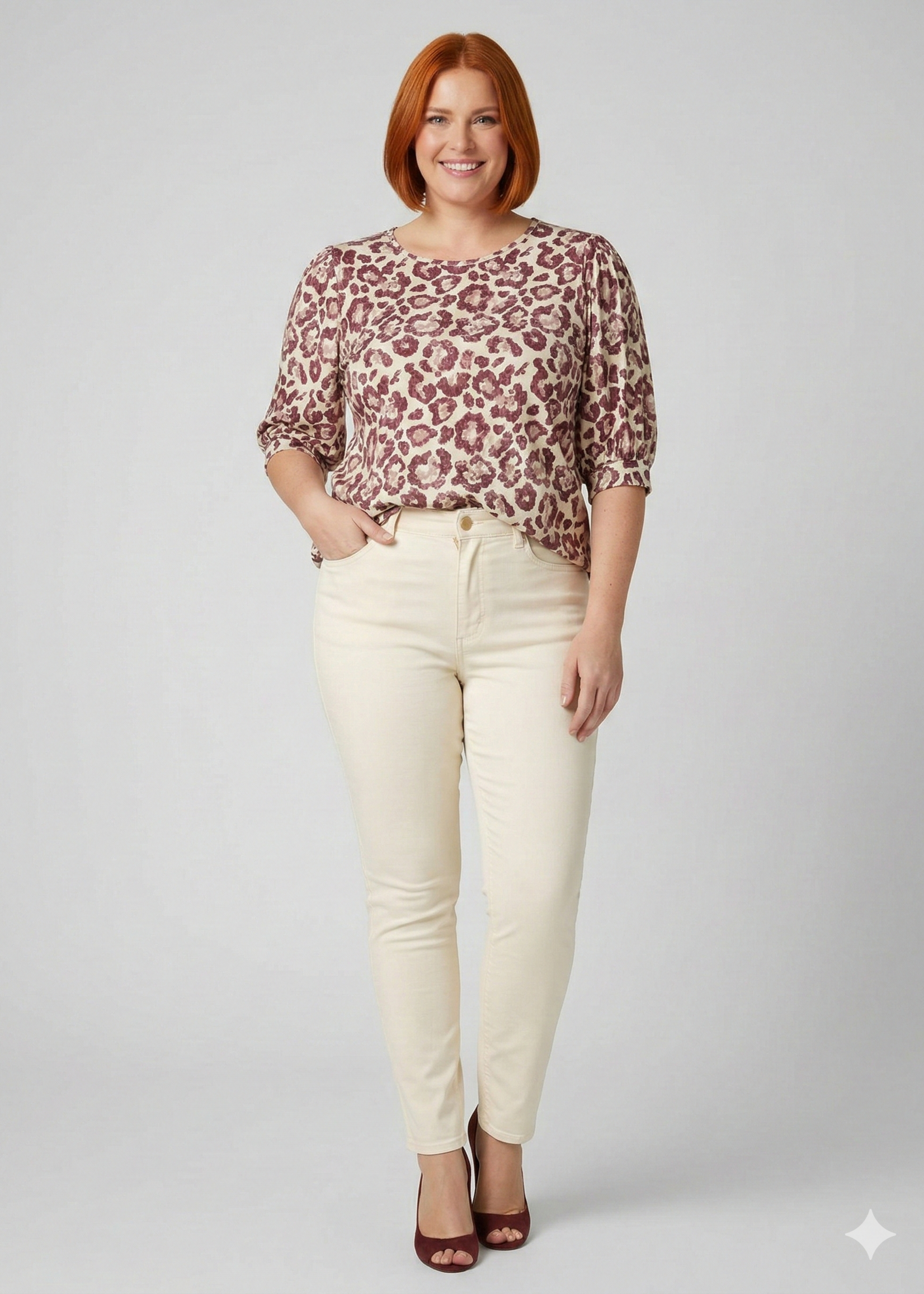 Yest Curve Yest Curve Hanne Essential shirt met feline print – roze/rood