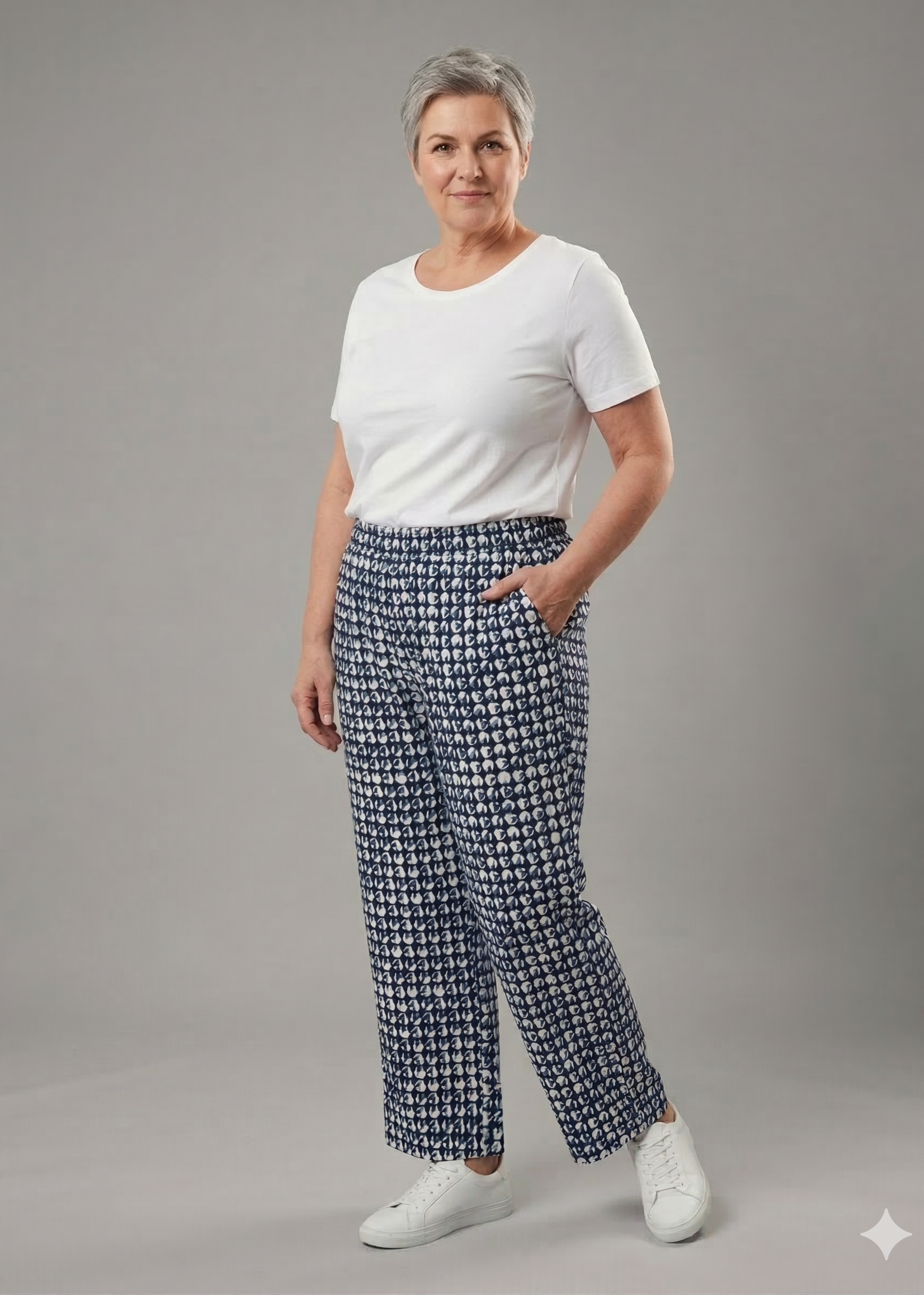 Frapp Frapp Linnenmix Broek met Print - Marine & Wit (2652989)