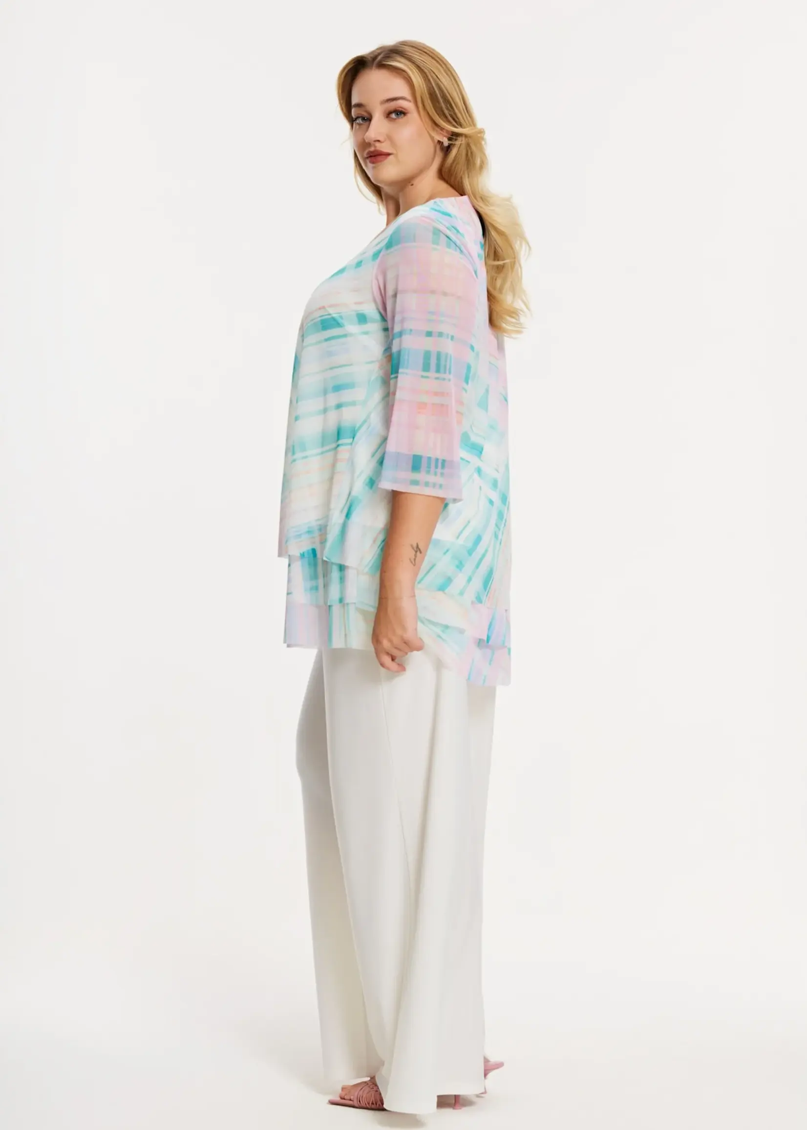 Yoek Yoek Mesh Tuniek HIDEAWAY met Lagen en Ruitdessin - Turquoise / Mint (362491)