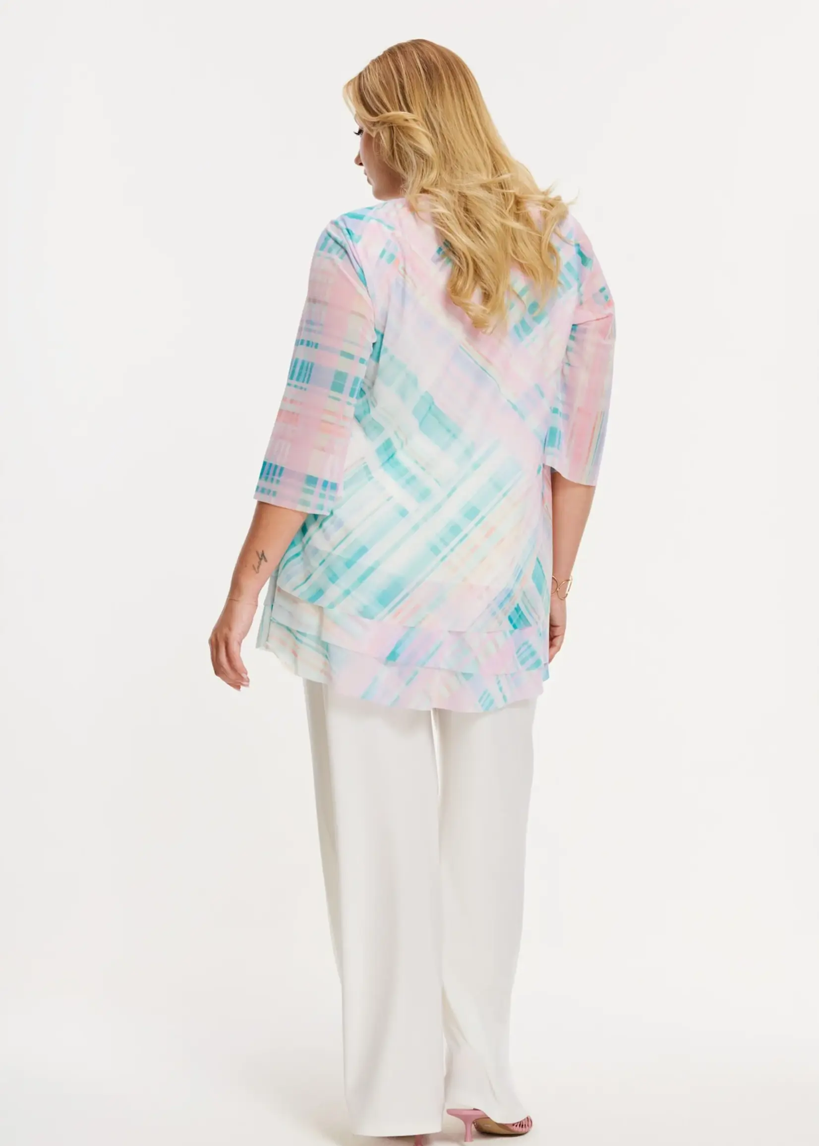 Yoek Yoek Mesh Tuniek HIDEAWAY met Lagen en Ruitdessin - Turquoise / Mint (362491)