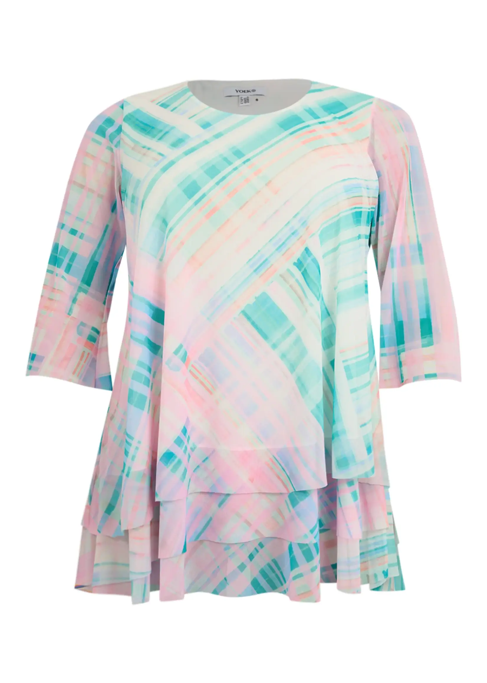 Yoek Yoek Mesh Tuniek HIDEAWAY met Lagen en Ruitdessin - Turquoise / Mint (362491)