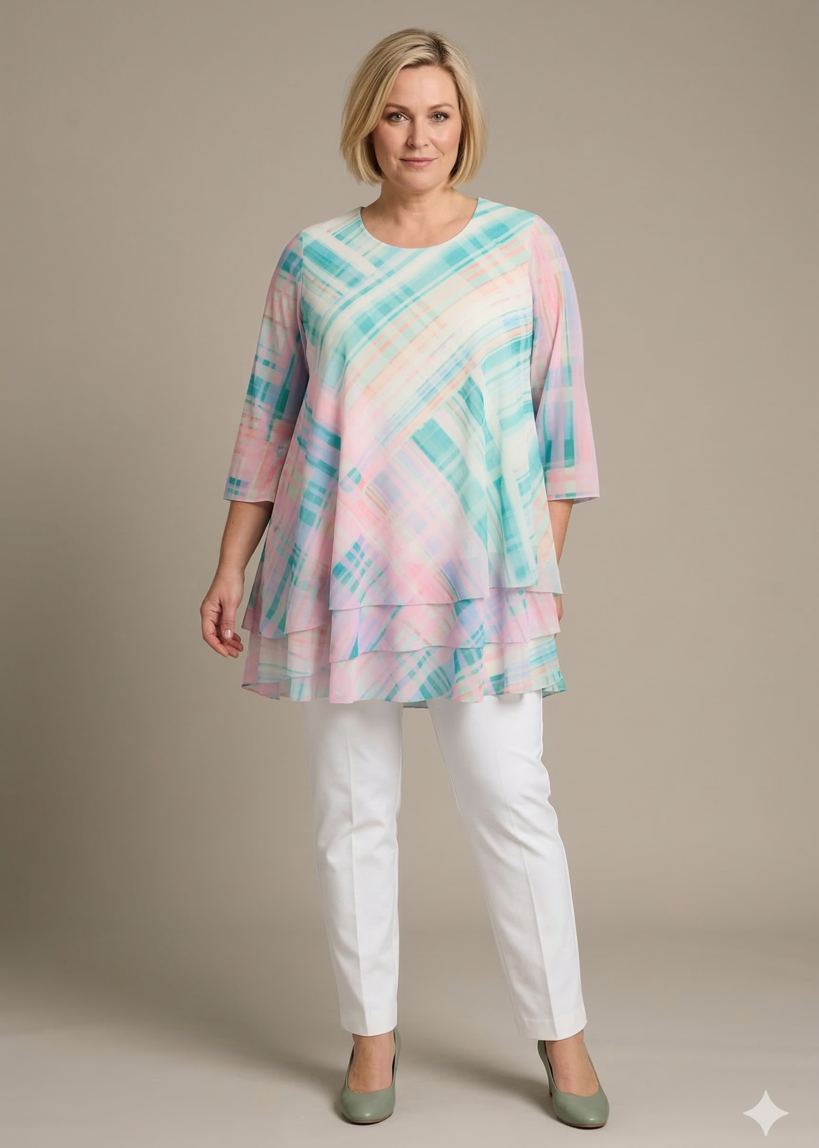 Yoek Yoek Mesh Tuniek HIDEAWAY met Lagen en Ruitdessin - Turquoise / Mint (362491)