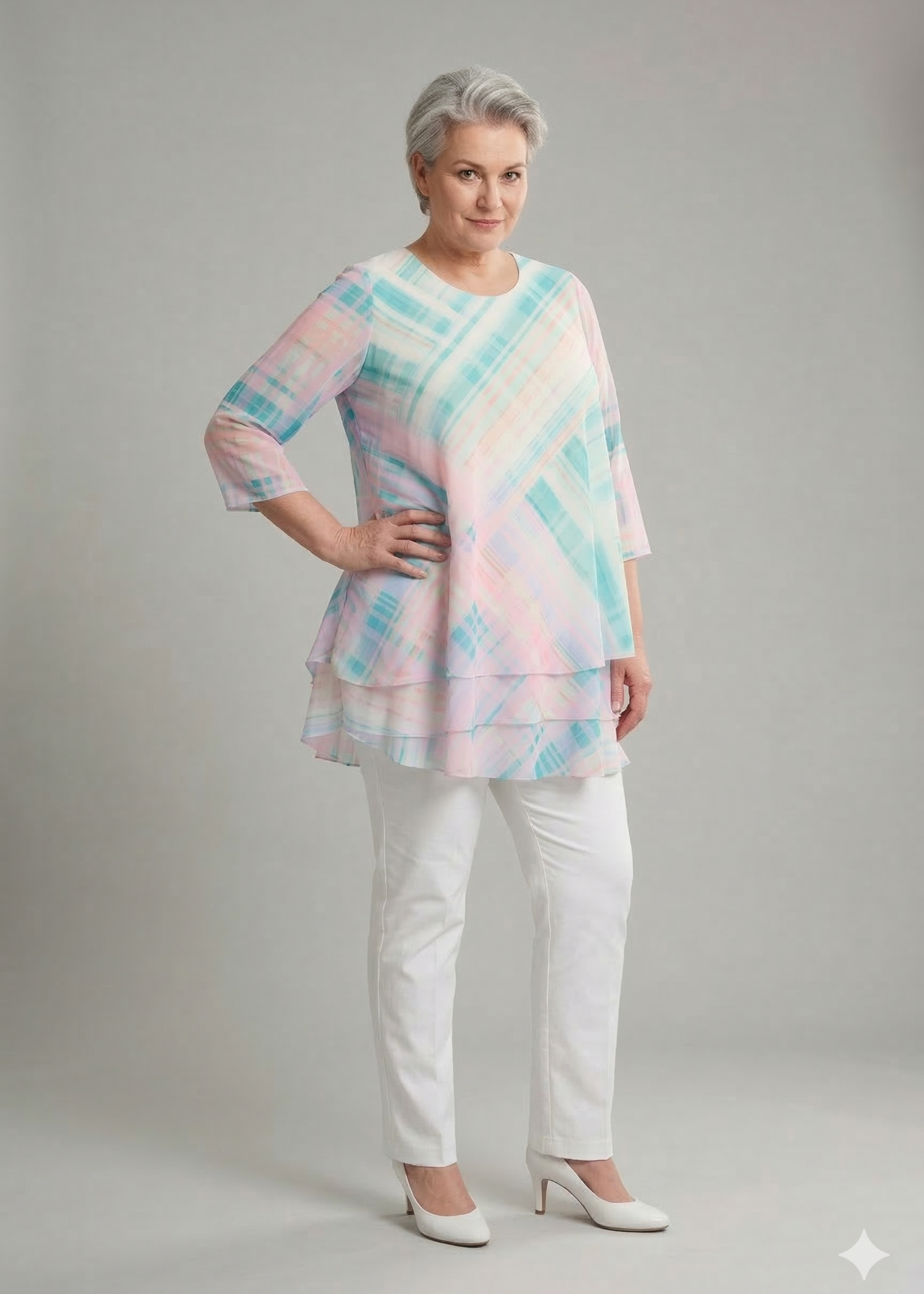 Yoek Yoek Mesh Tuniek HIDEAWAY met Lagen en Ruitdessin - Turquoise / Mint (362491)