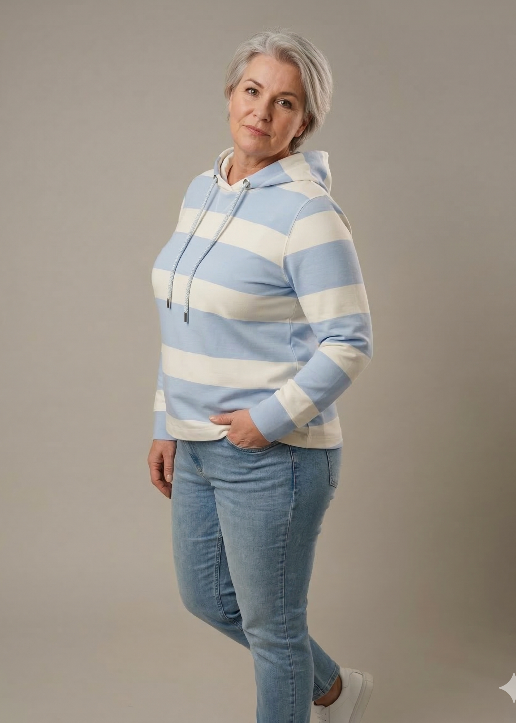 Frapp Frapp Gestreepte Sweater met Capuchon - Blauw & Mint (2652761)