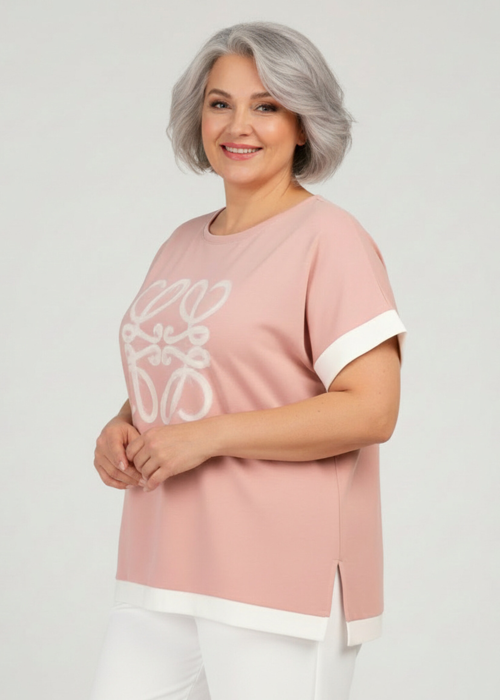 Curviss Curviss Comfort Top Oud-Roze - Ronde Hals & Aangeknipte Mouw - 2665.3933