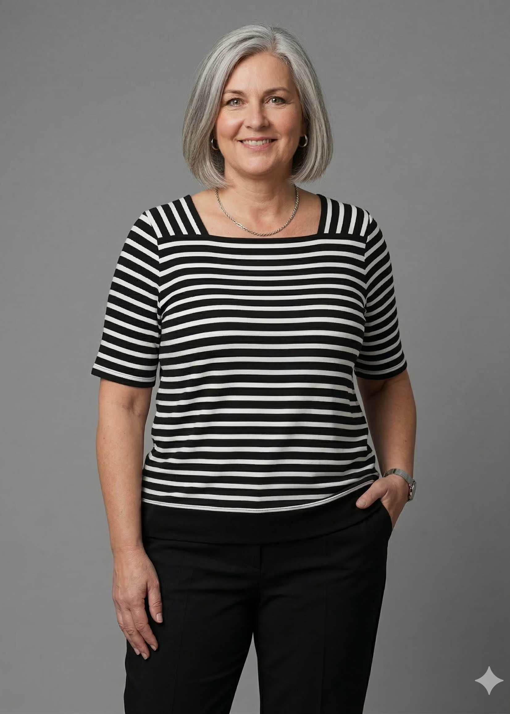 Via Appia Due Via Appia Due Gestreepte Top met Vierkante Hals - Zwart / off white