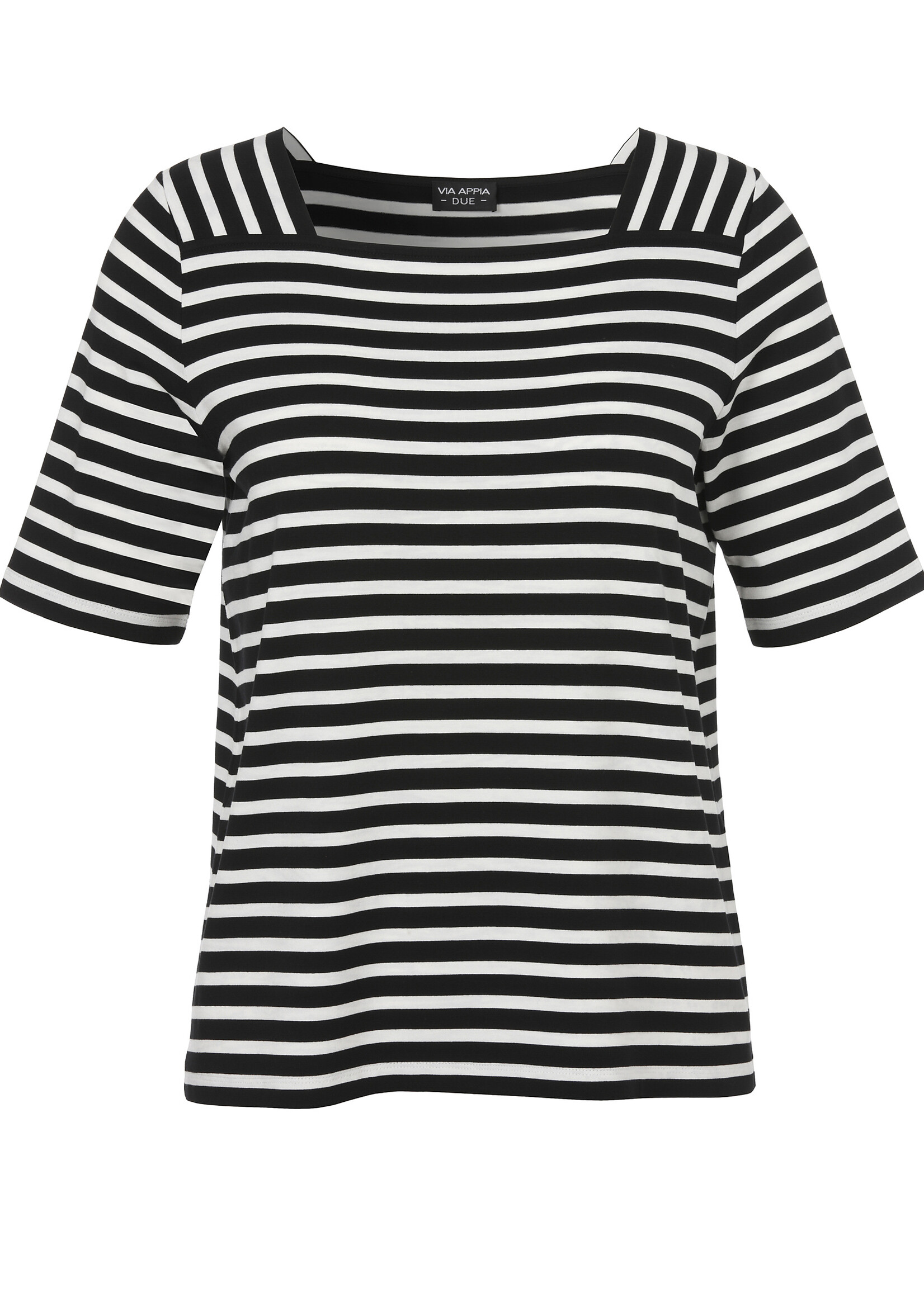 Via Appia Via Appia Due Gestreepte Top met Vierkante Hals - Zwart / off white