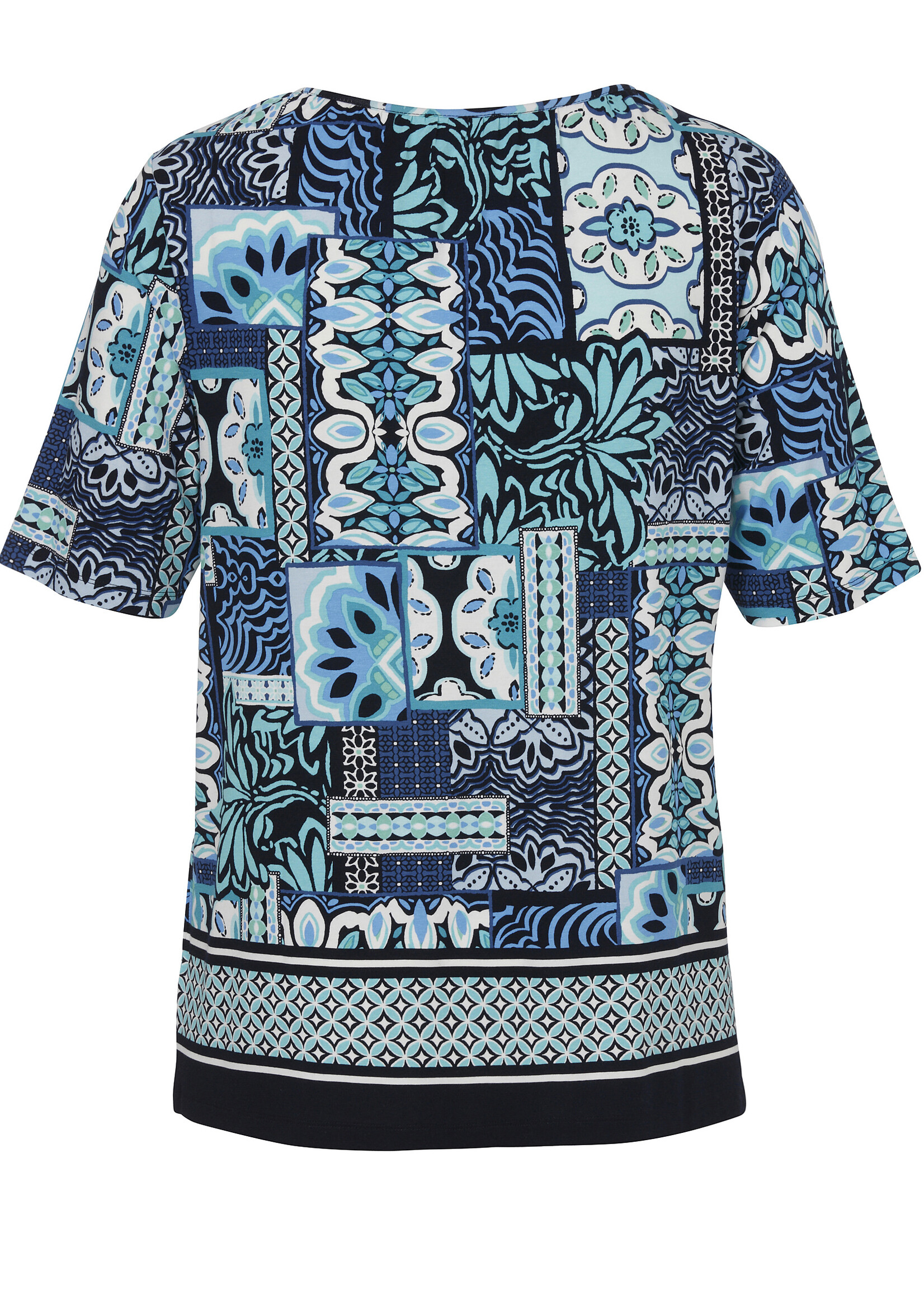 Via Appia Due Via Appia Due Shirt met Patchwork Print en V-split - Navy / Turquoise (2612724)