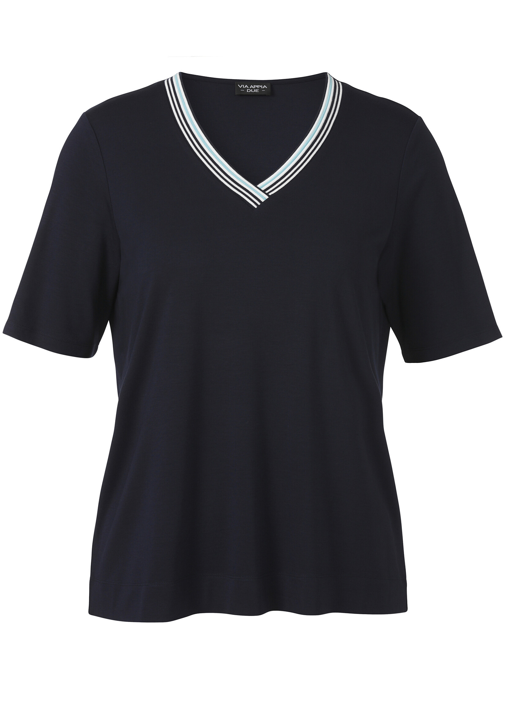 Via Appia Via Appia Due Shirt met Sportieve V-hals - Navy & Wit (2612734)