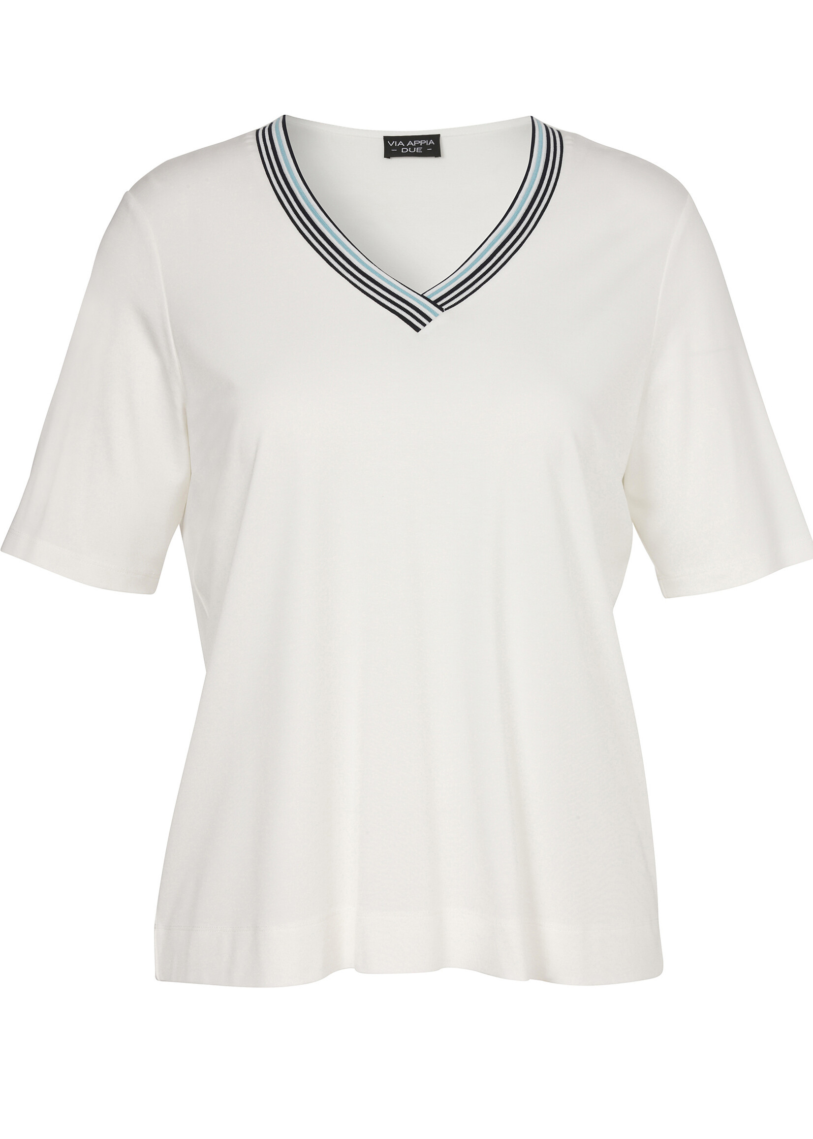 Via Appia Due Via Appia Due Shirt met Sportieve V-hals - Navy & Wit (2612734)