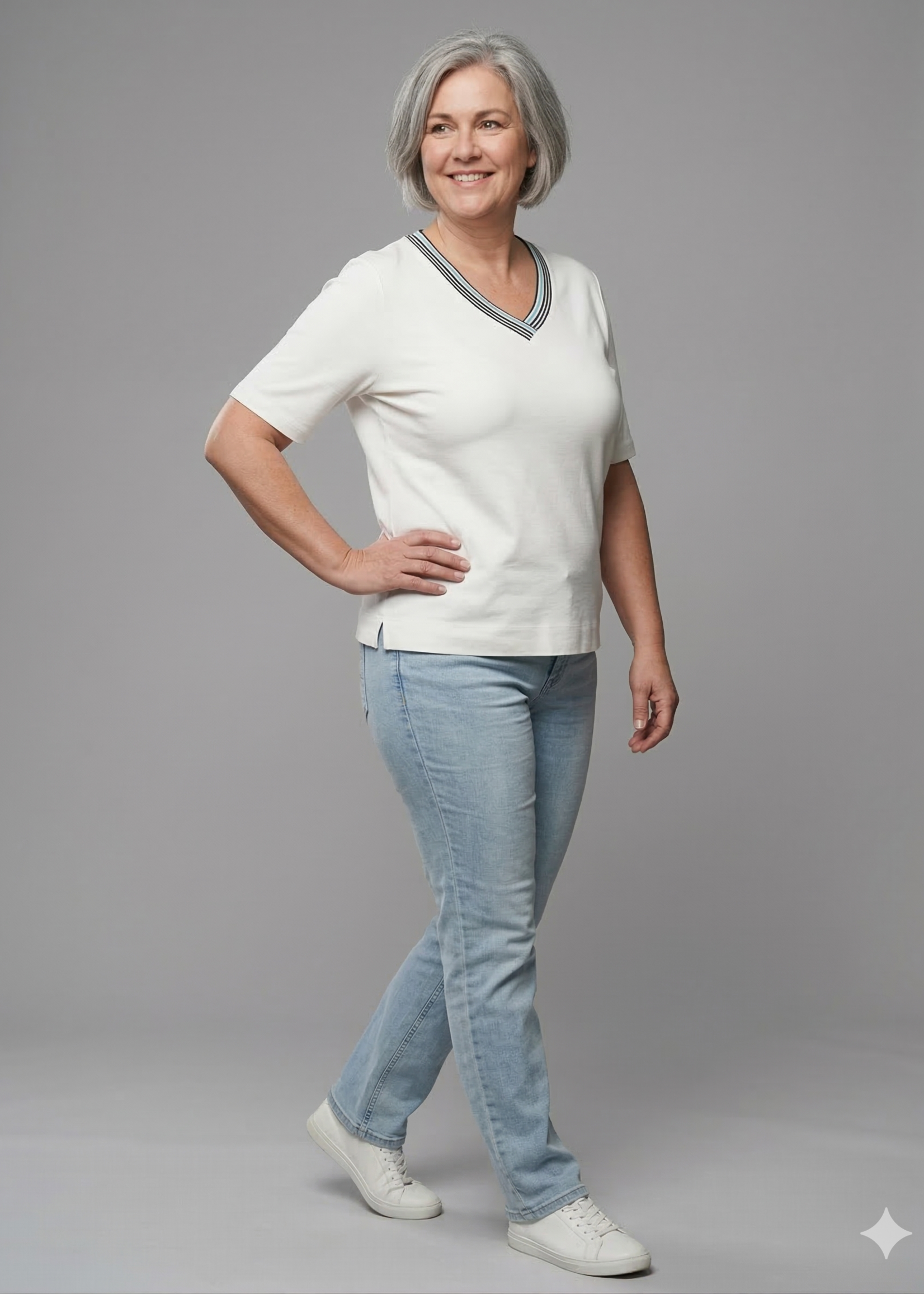 Via Appia Via Appia Due Shirt met Sportieve V-hals - Navy & Wit (2612734)