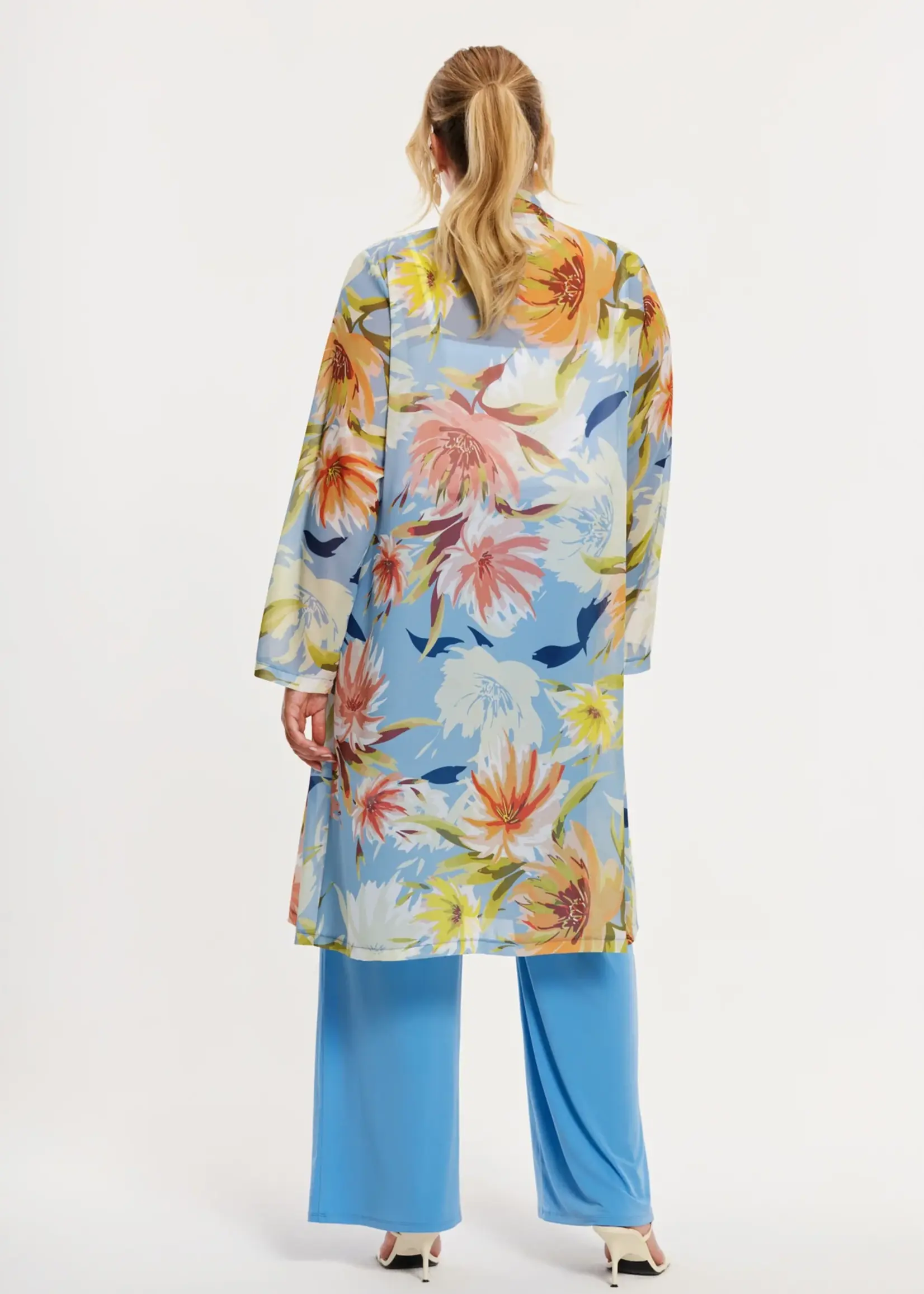 Yoek Yoek Black Label Cardigan Breeze Bloemenprint - Blauw / Koraal (364245)