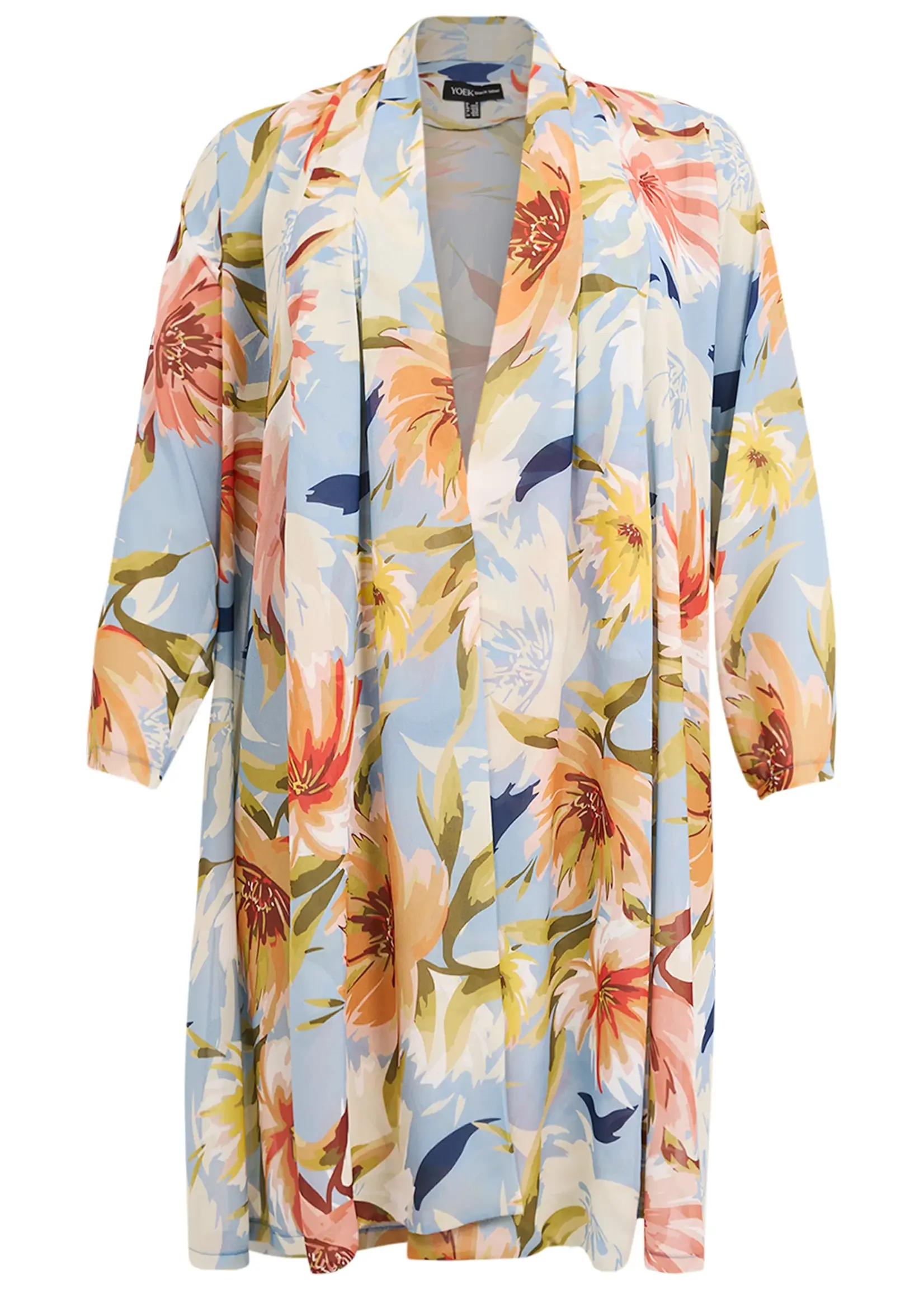 Yoek Yoek Black Label Cardigan Breeze Bloemenprint - Blauw / Koraal (364245)