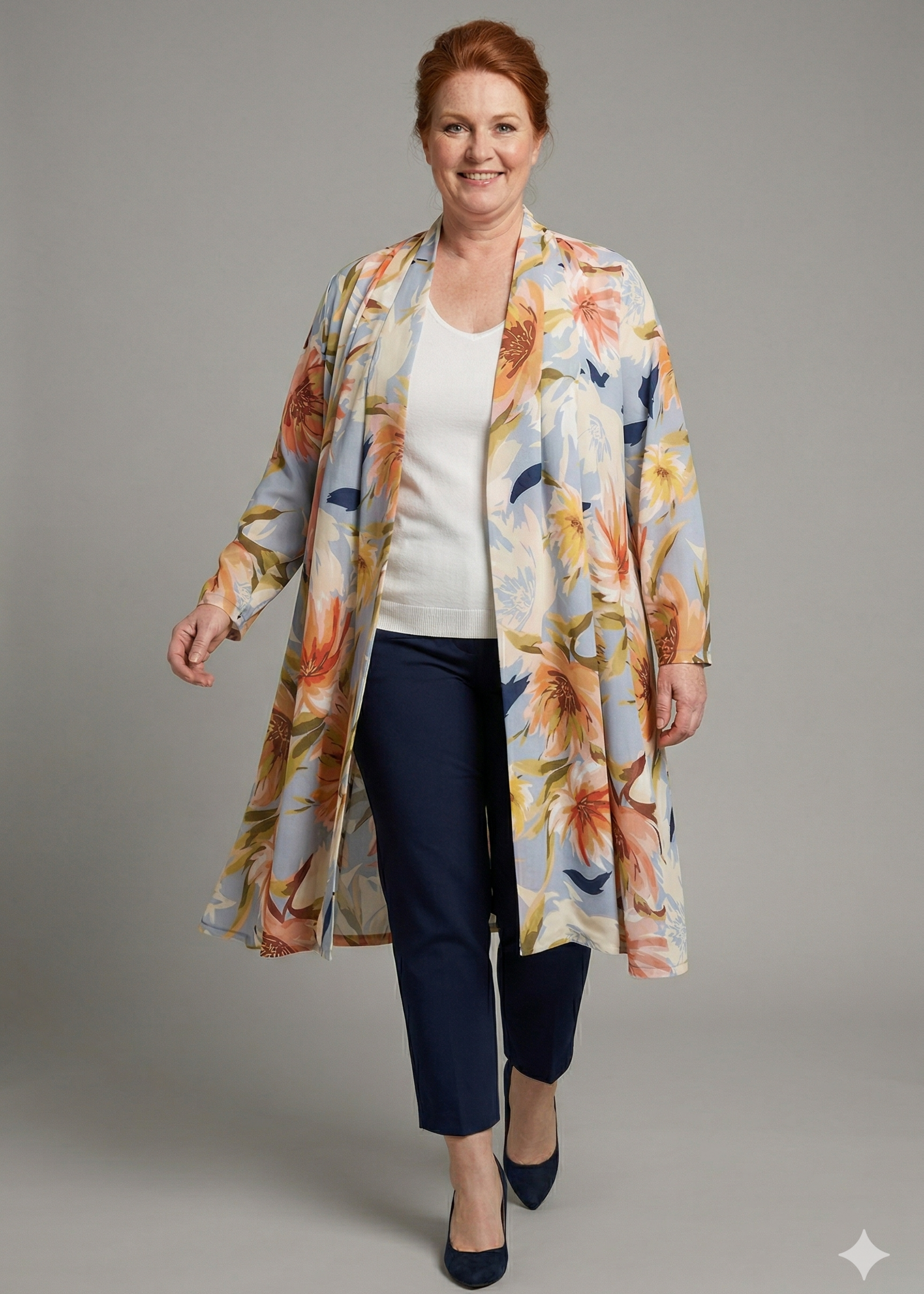 Yoek Yoek Black Label Cardigan Breeze Bloemenprint - Blauw / Koraal (364245)