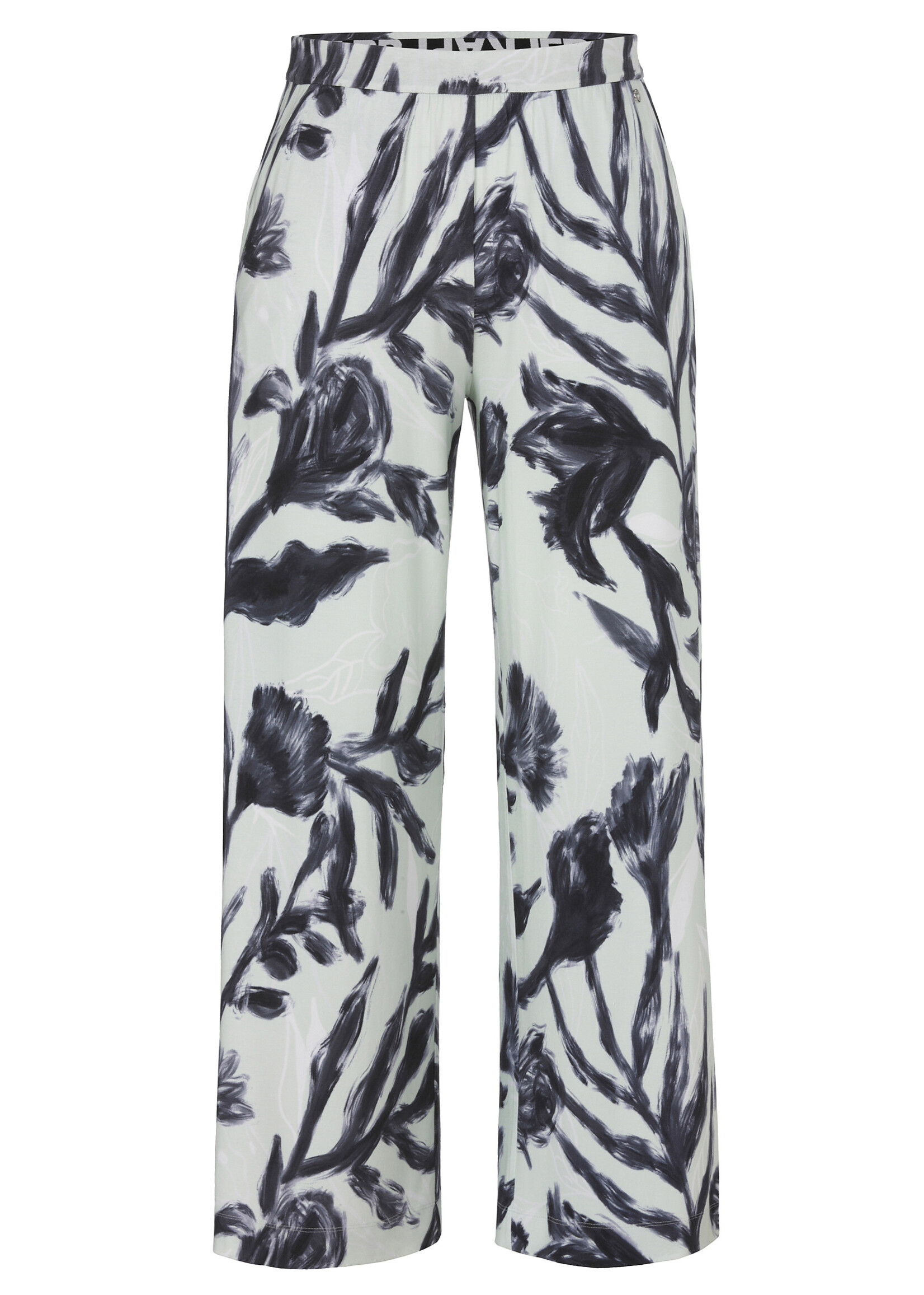 Frapp Frapp Wide Leg Broek met Bladprint - Mint / Navy (2652472)