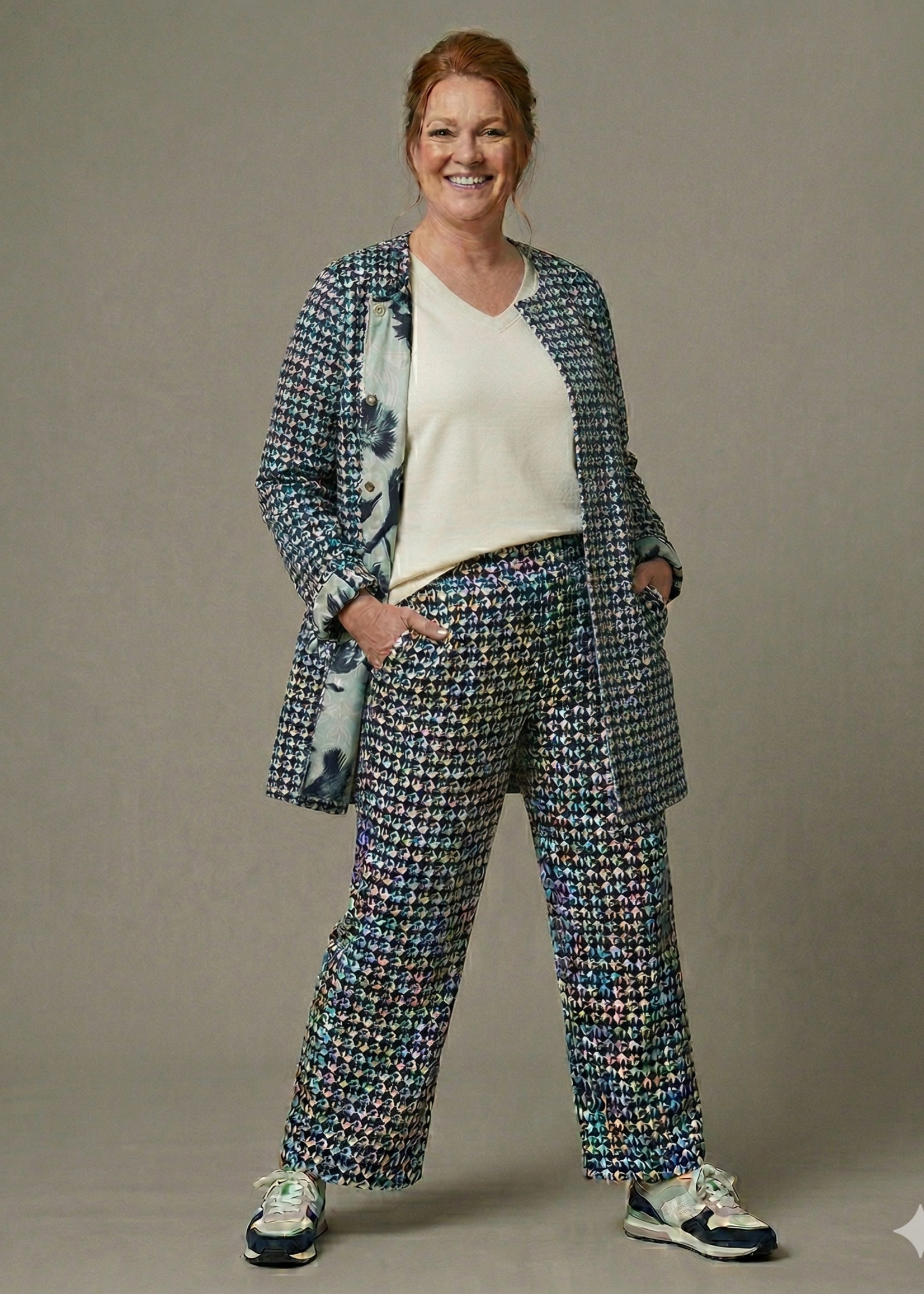 Frapp Frapp Reversible Jasje / Lange Blazer Twee Prints - Mint / Navy (2652757)