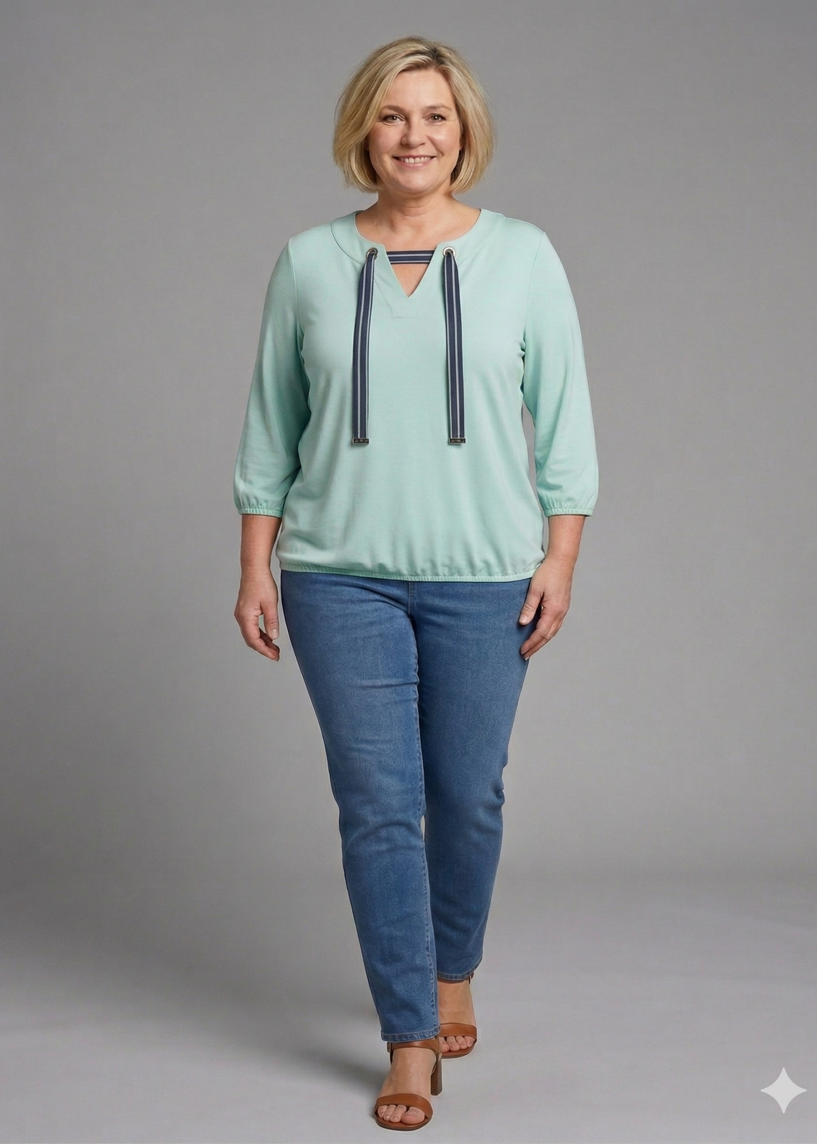 Frapp Frapp Blouson Shirt met V-Hals en Strikdetail - Mintgroen (2652720)