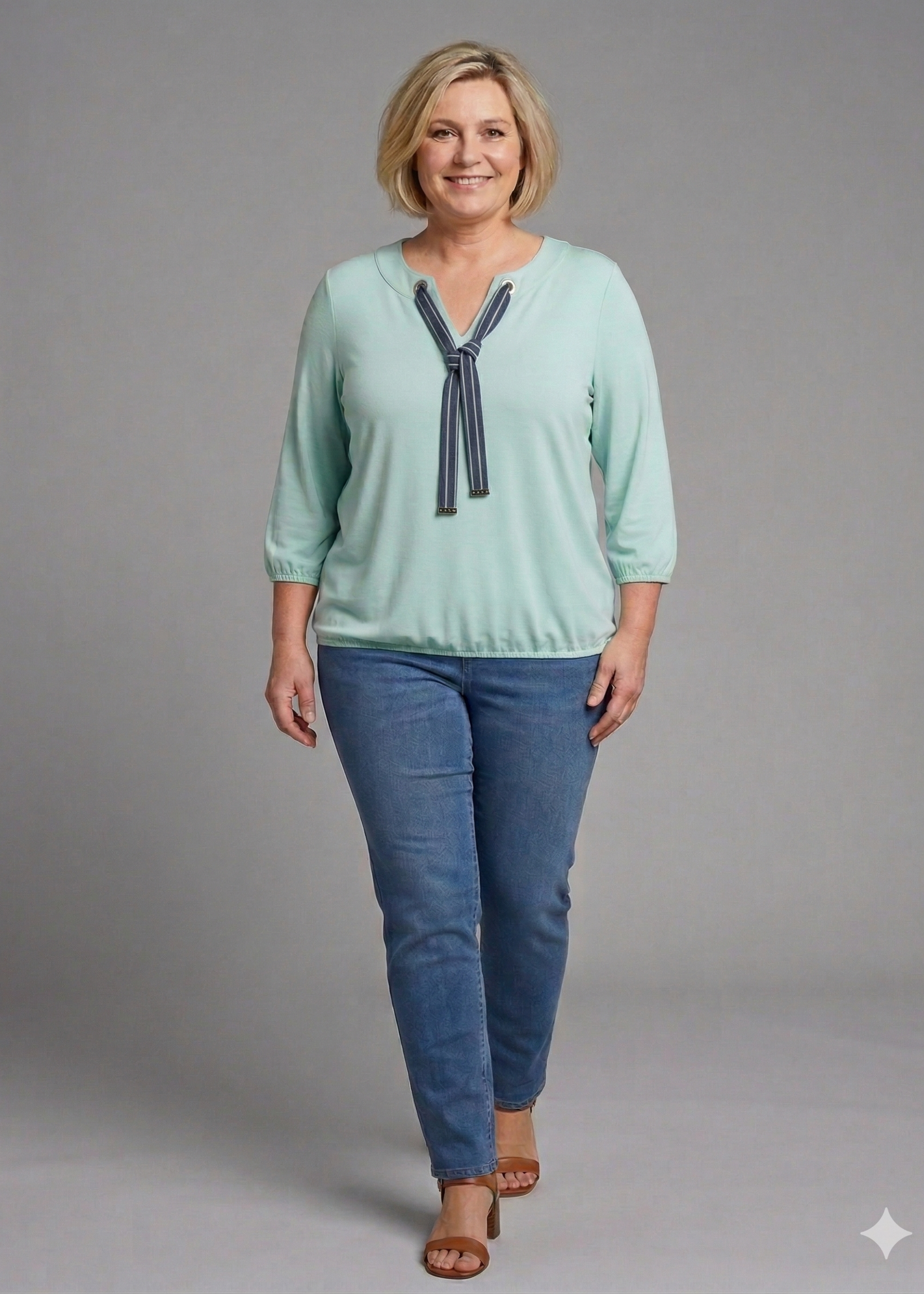 Frapp Frapp Blouson Shirt met V-Hals en Strikdetail - Mintgroen (2652720)