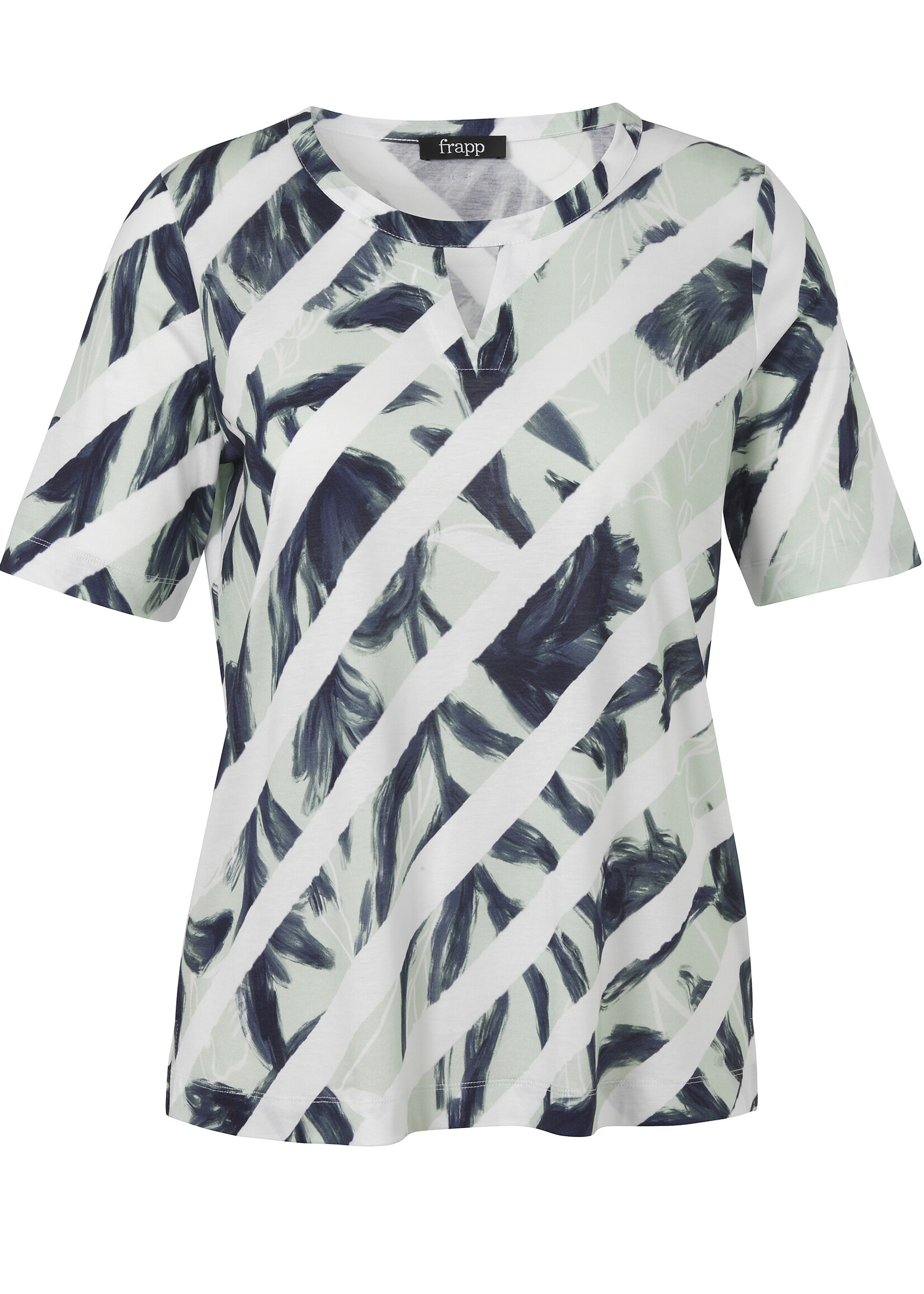 Frapp Frapp Shirt met Bladprint en Diagonale Strepen - Mint / Navy (2652401)Frapp Shirt met Bladprint en Diagonale Strepen - Mint / Navy (2652401)