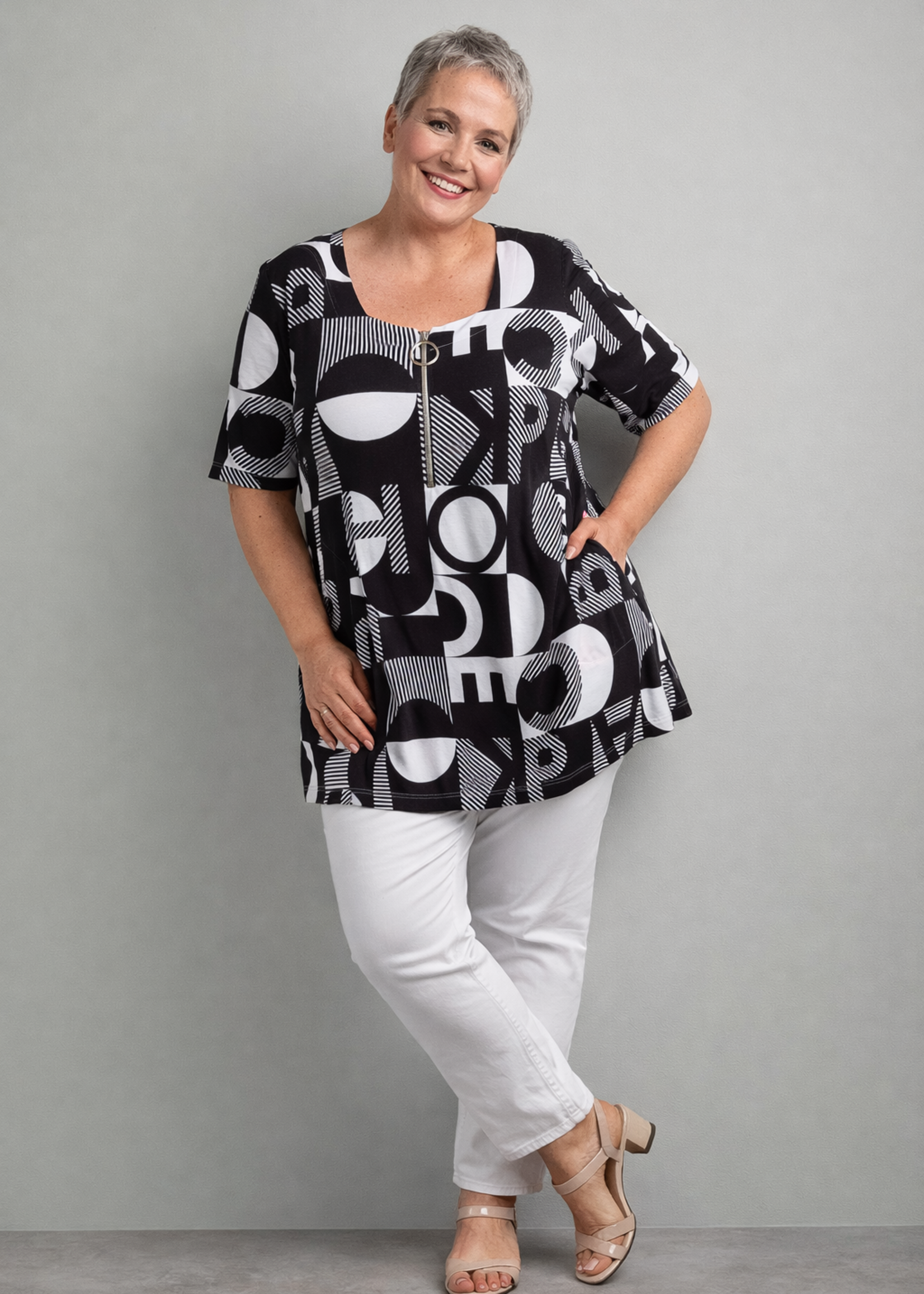 Mona Lisa Shirt van Mona Lisa met opvallende print en ritsdetail – comfortabel, flatterend en net even anders