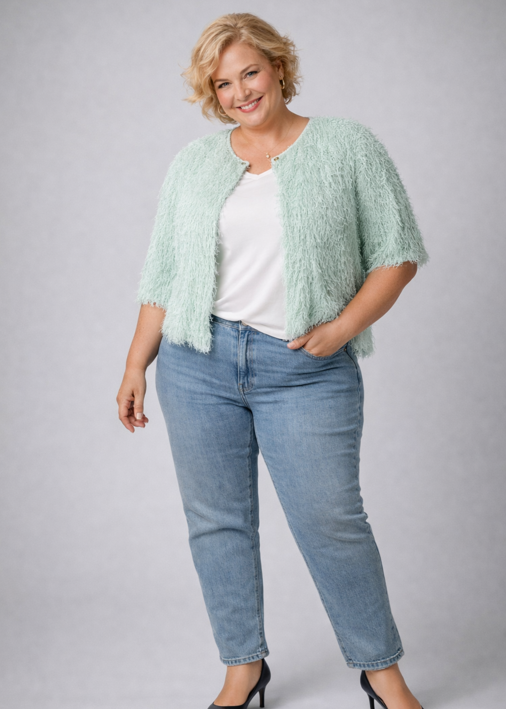 Yest Curve Mintgroen Bolero Vest met Speelse Franjes