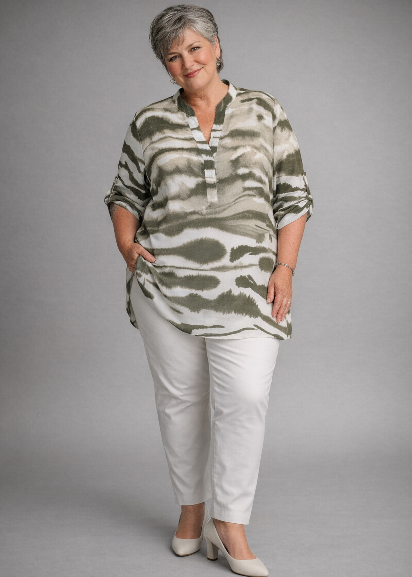 Doris Streich Blouse van Doris Streich met groentinten print – luchtig, flatterend en comfortabel