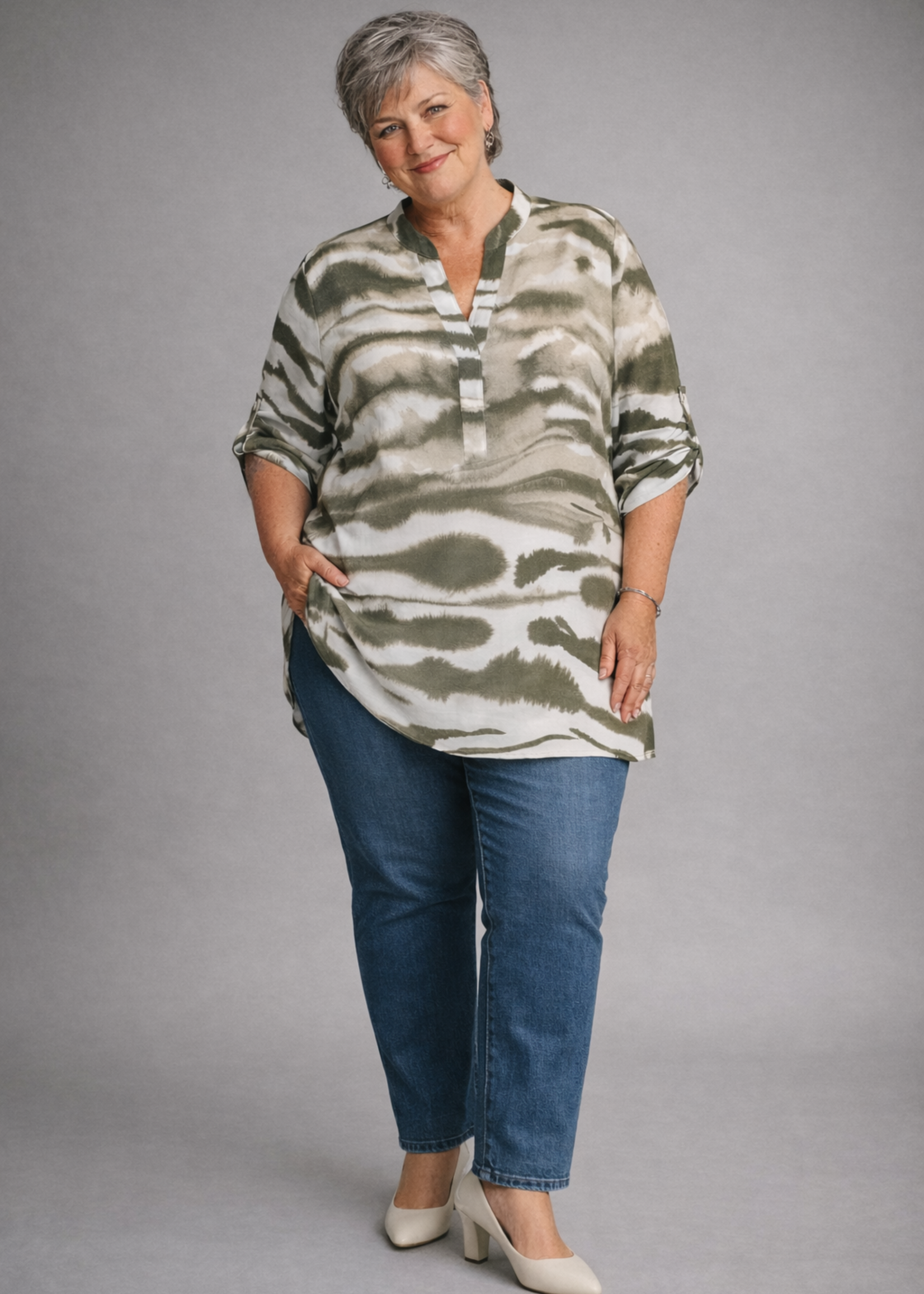 Doris Streich Blouse van Doris Streich met groentinten print – luchtig, flatterend en comfortabel