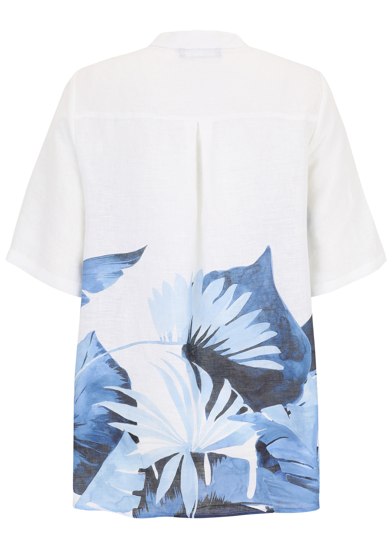 Doris Streich Linnen blouse van Doris Streich met blauw dessin – luchtig, soepel en comfortabel