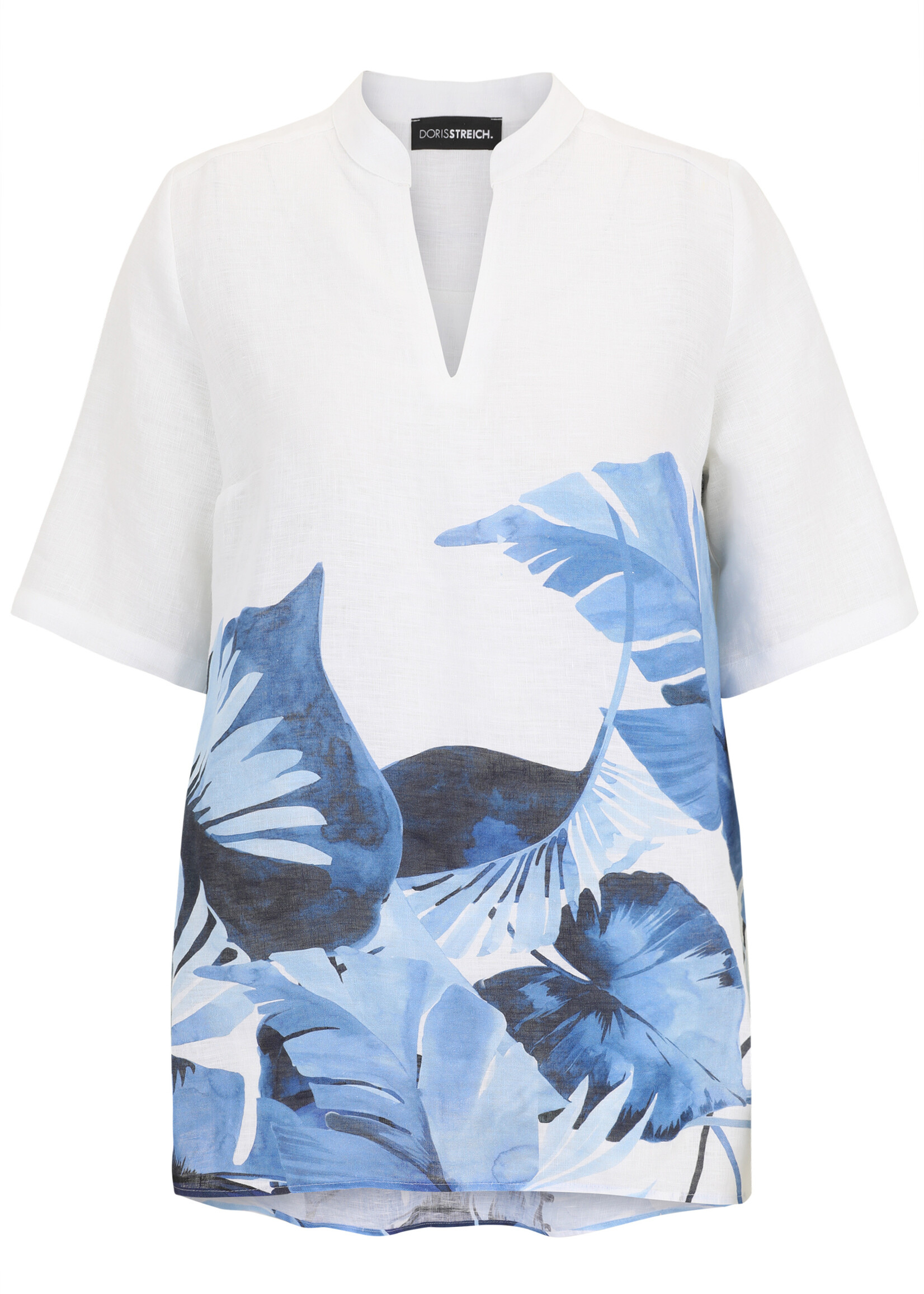 Doris Streich Linnen blouse van Doris Streich met blauw dessin – luchtig, soepel en comfortabel