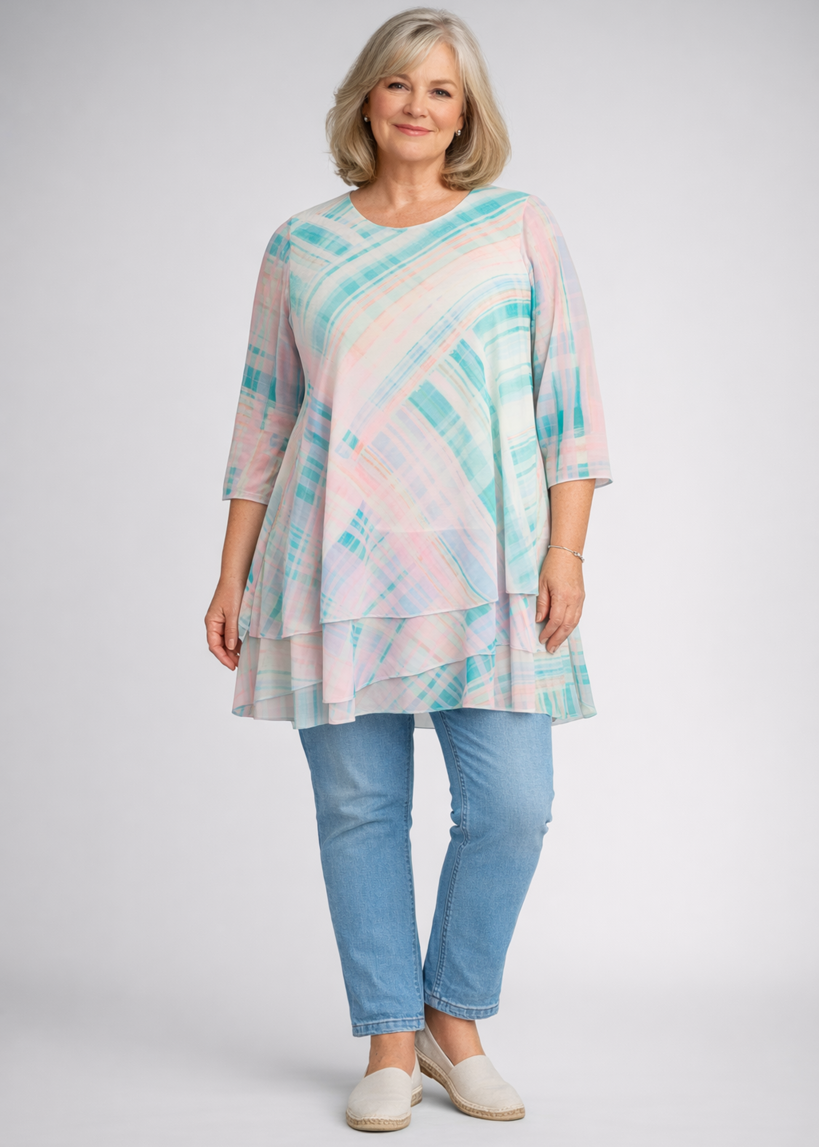 Yoek Yoek Mesh Tuniek HIDEAWAY met Lagen en Ruitdessin - Turquoise / Mint (362491)