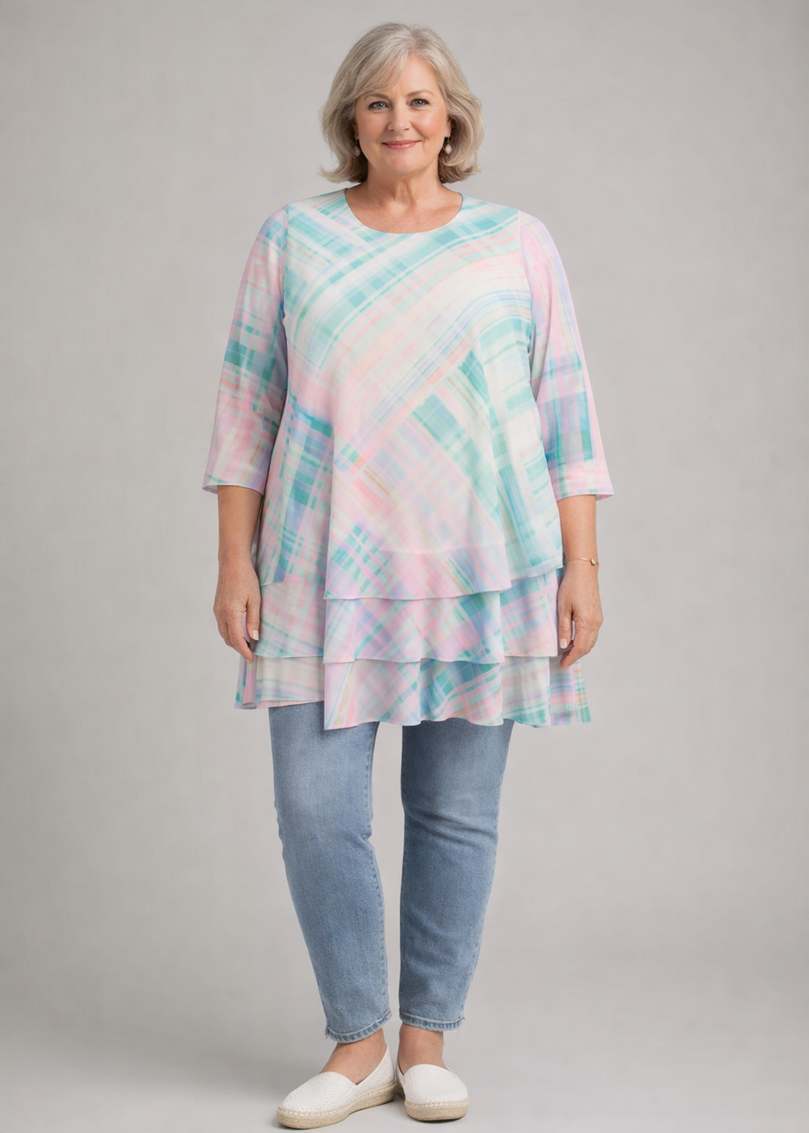 Yoek Yoek Mesh Tuniek HIDEAWAY met Lagen en Ruitdessin - Turquoise / Mint (362491)