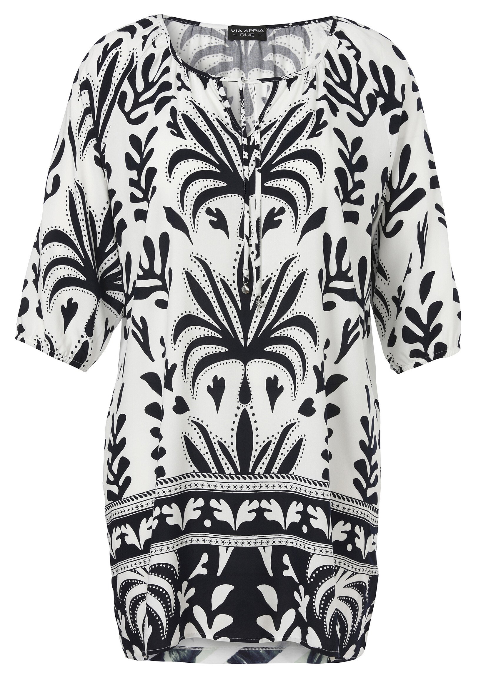 Via Appia Due Tuniek van Via Appia Due in wit met navy print – luchtig, flatterend en speels afgewerkt