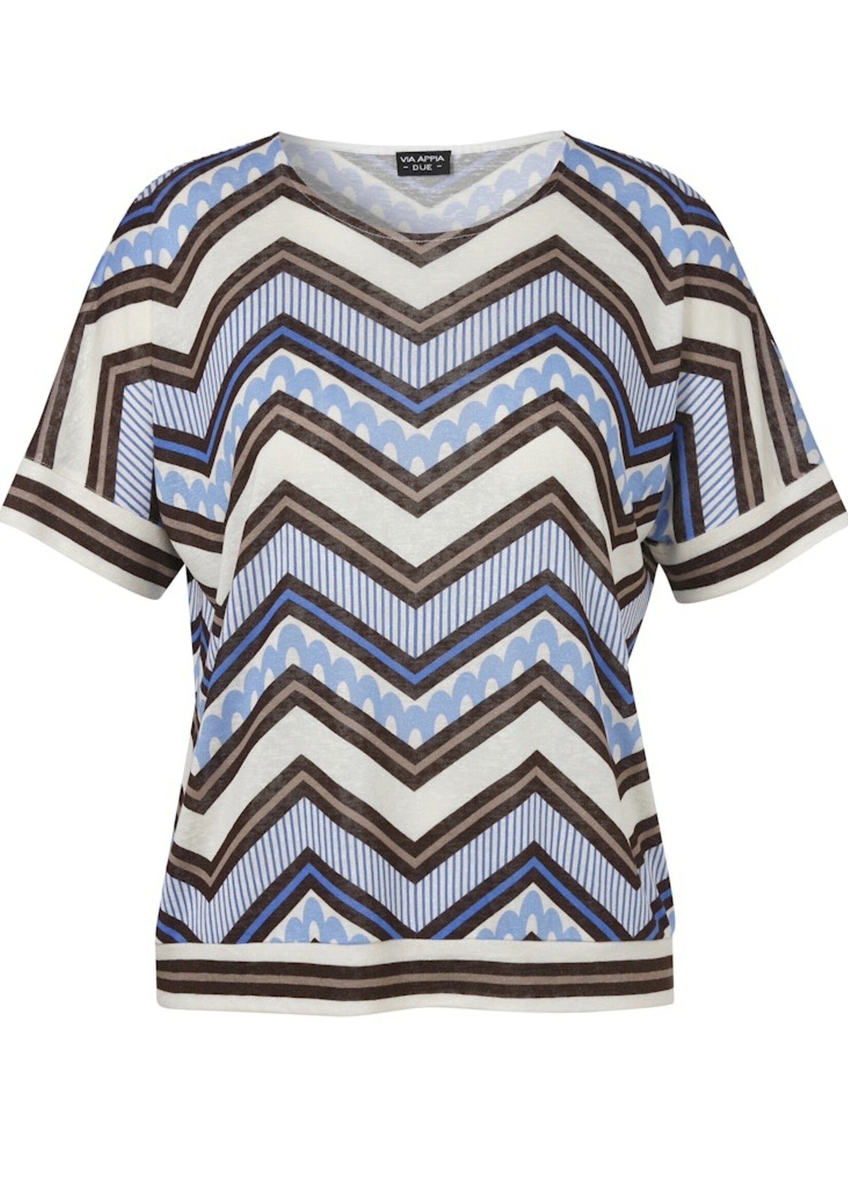 Via Appia Due Print shirt van Via Appia Due in mocca, kobalt en ecru – flatterend en comfortabel met grafisch effect