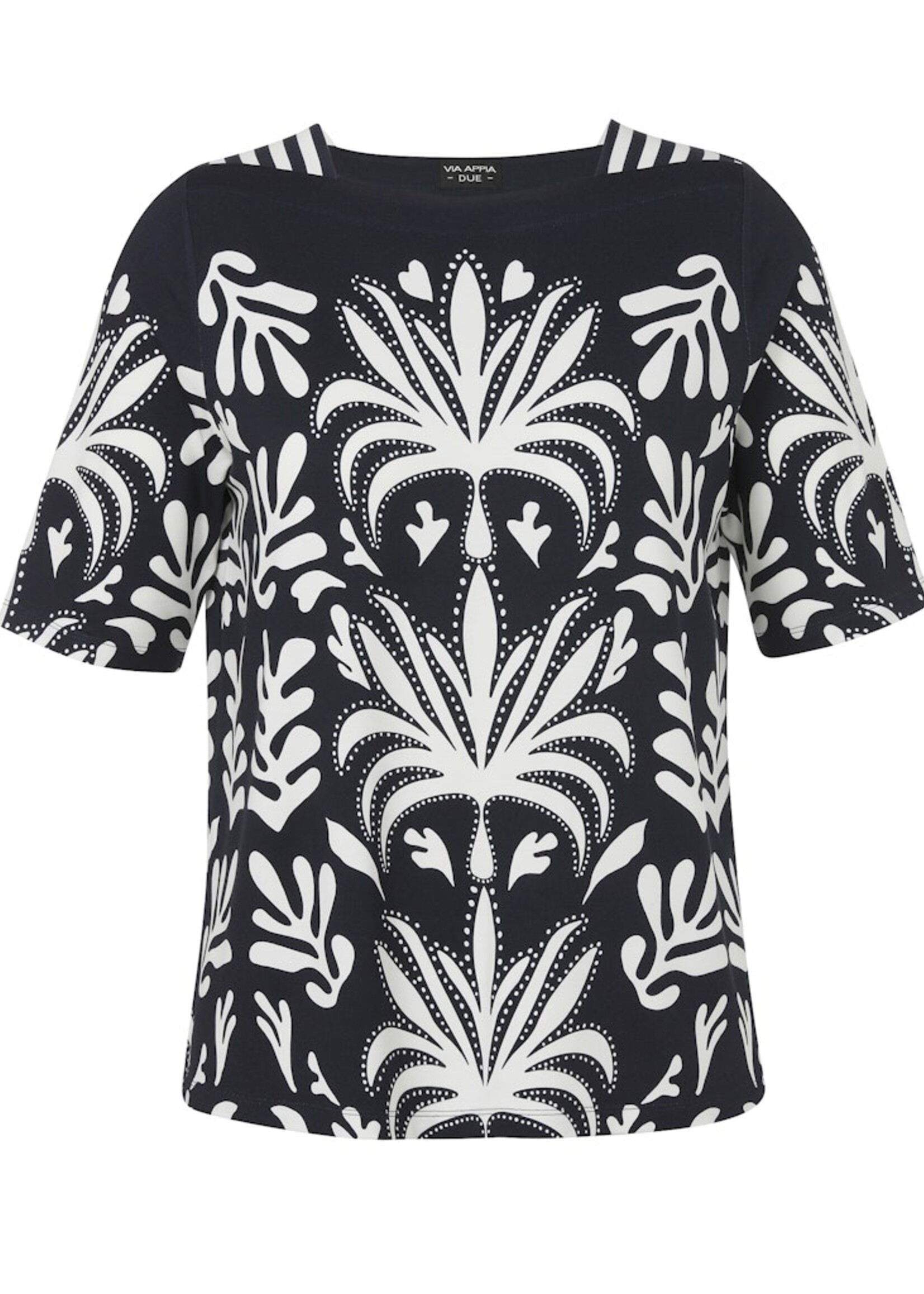 Via Appia Due Navy ecru print shirt van Via Appia Due met boothals – fris, stijlvol en comfortabel