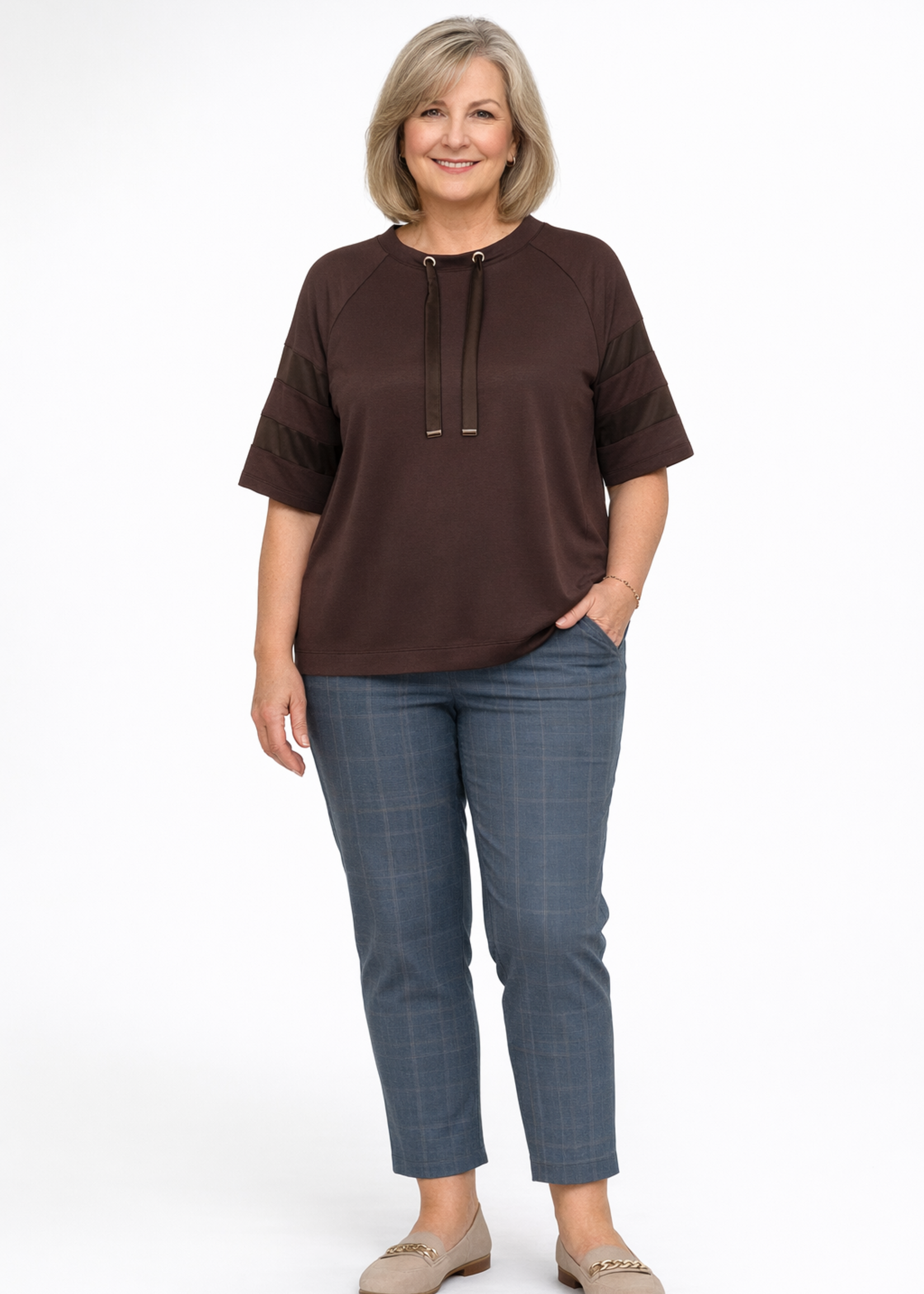 Via Appia Due Mokka shirt van Via Appia Due met 3/4 mouw – soepel, comfortabel en met een zachte sweater look