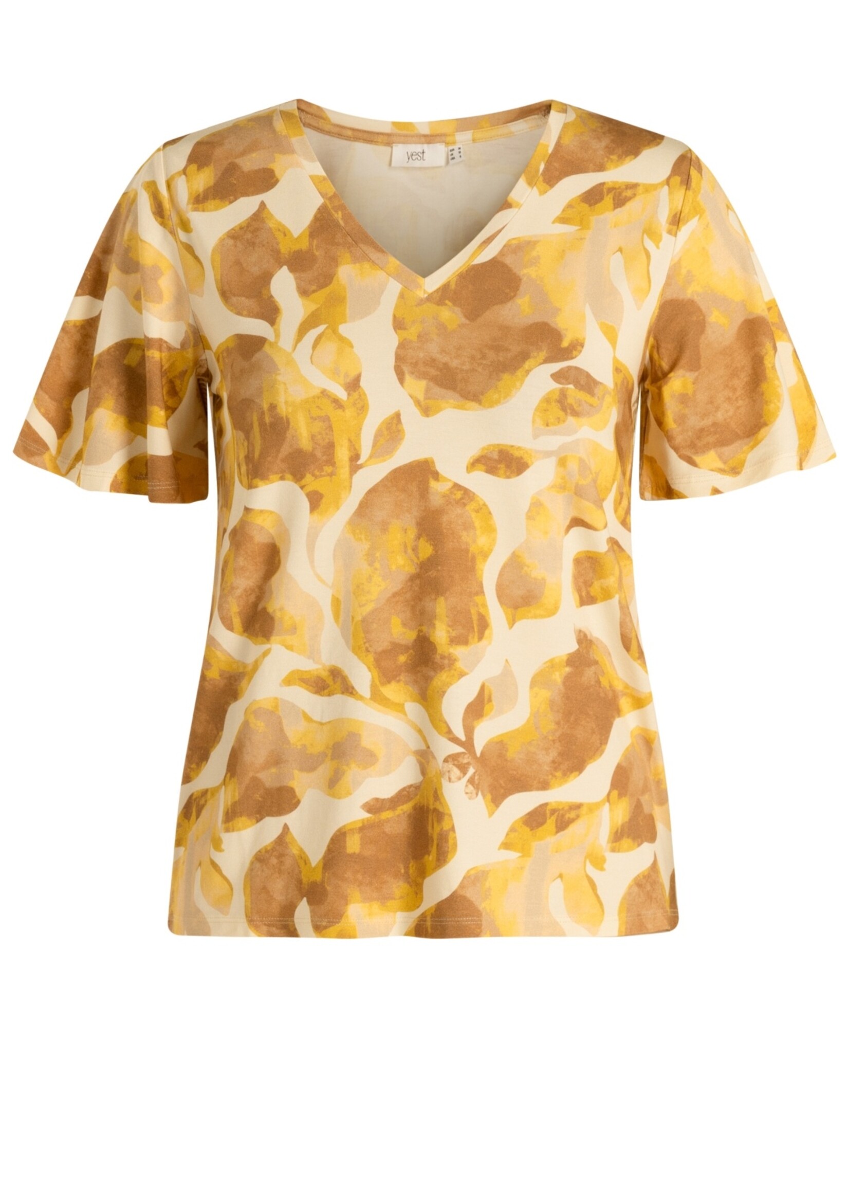 Yest Curve Urja Essential shirt van Yest Curve met opvallende print en V-hals – soepel, vrouwelijk en comfortabel