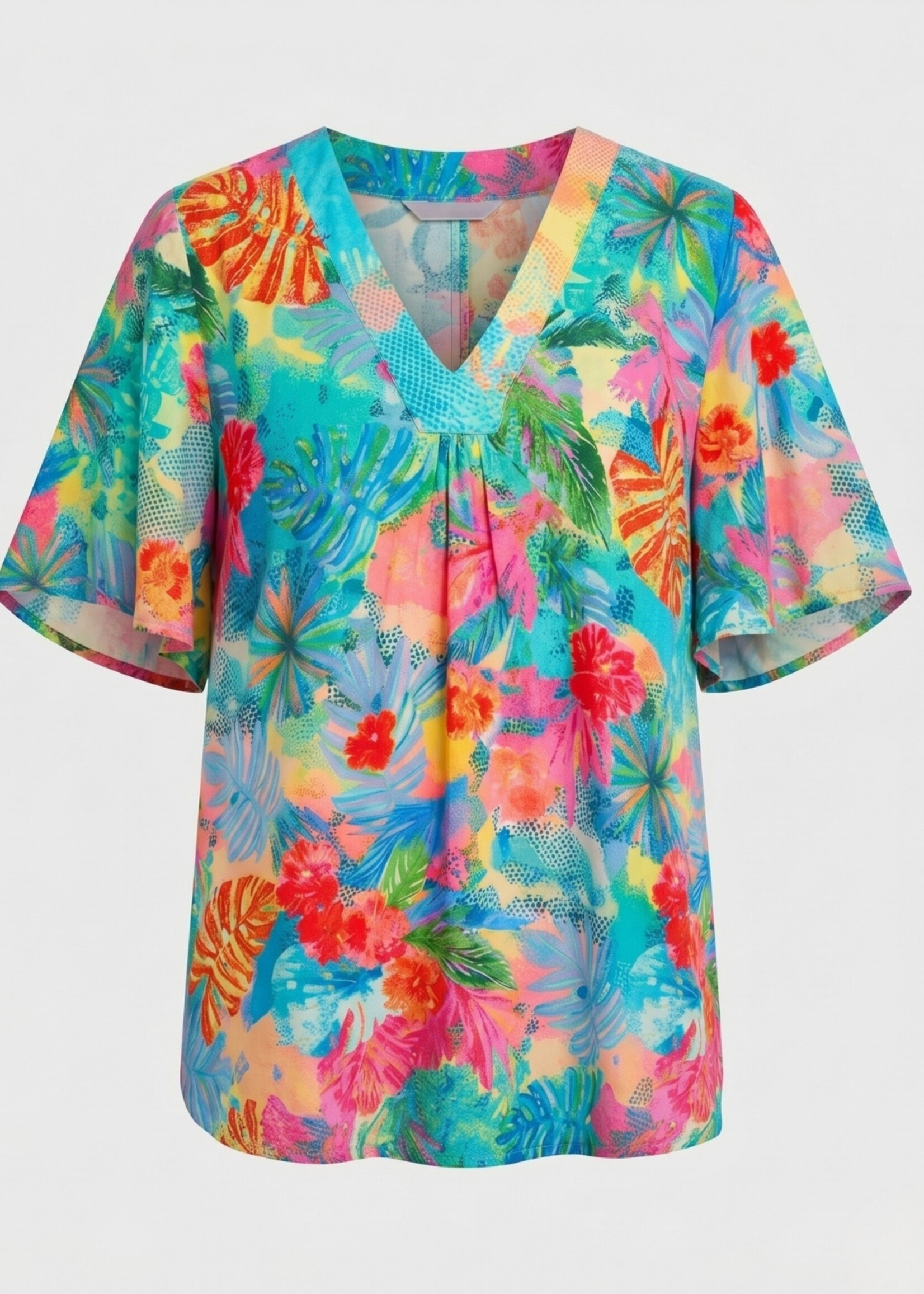 Orientique Orientique Blouse Malvinas V - Kleurrijke Rayon Top met V-hals en High-Low Zoom