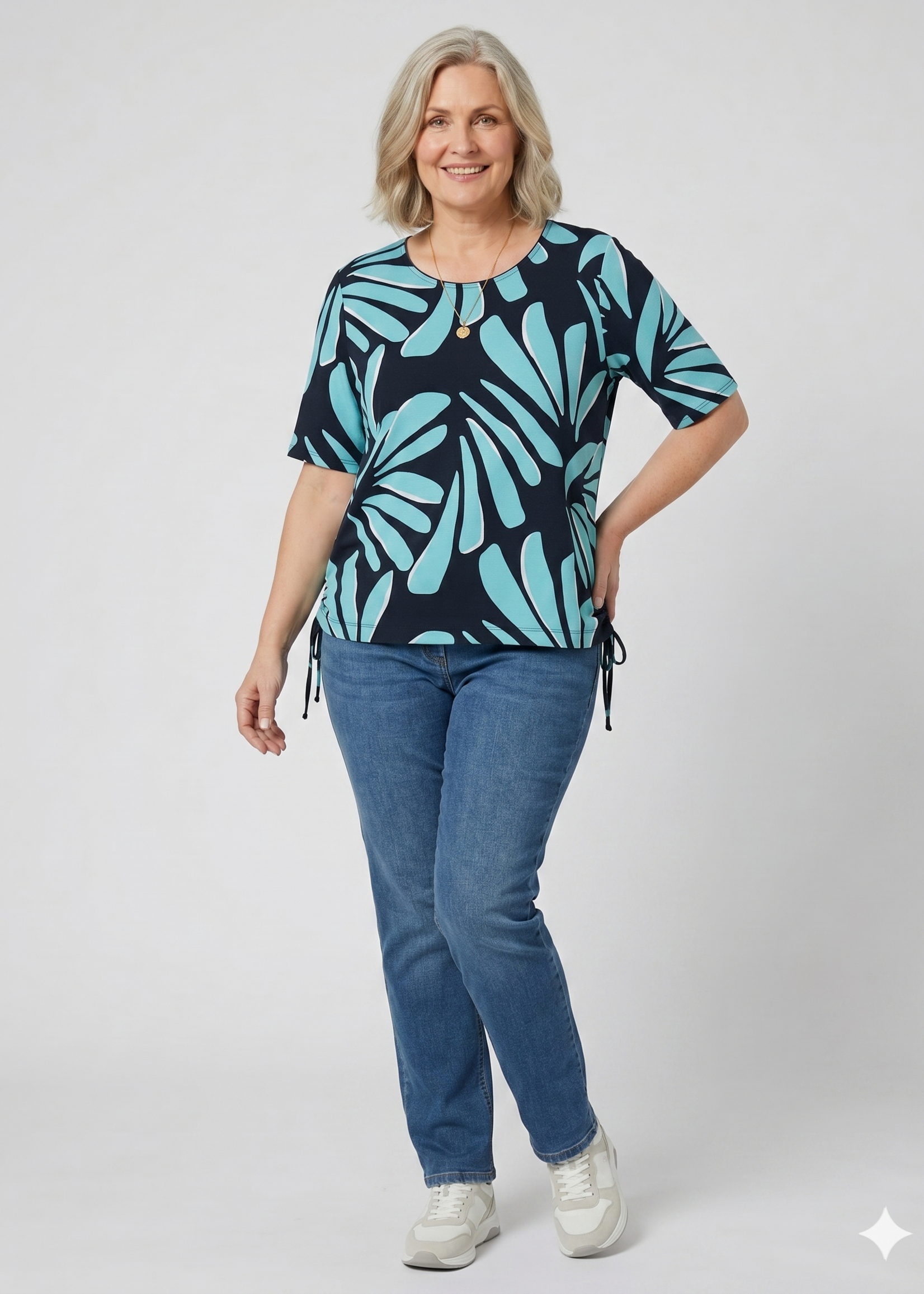 Via Appia Due Via Appia Due T-shirt met aqua bladprint