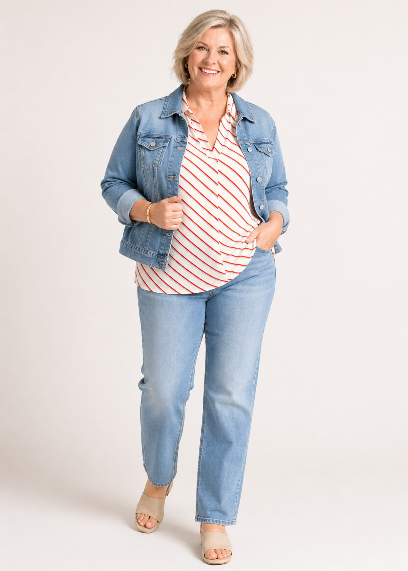 Via Appia Due Via Appia Due blouse met diagonale streep | crème rood/blauw