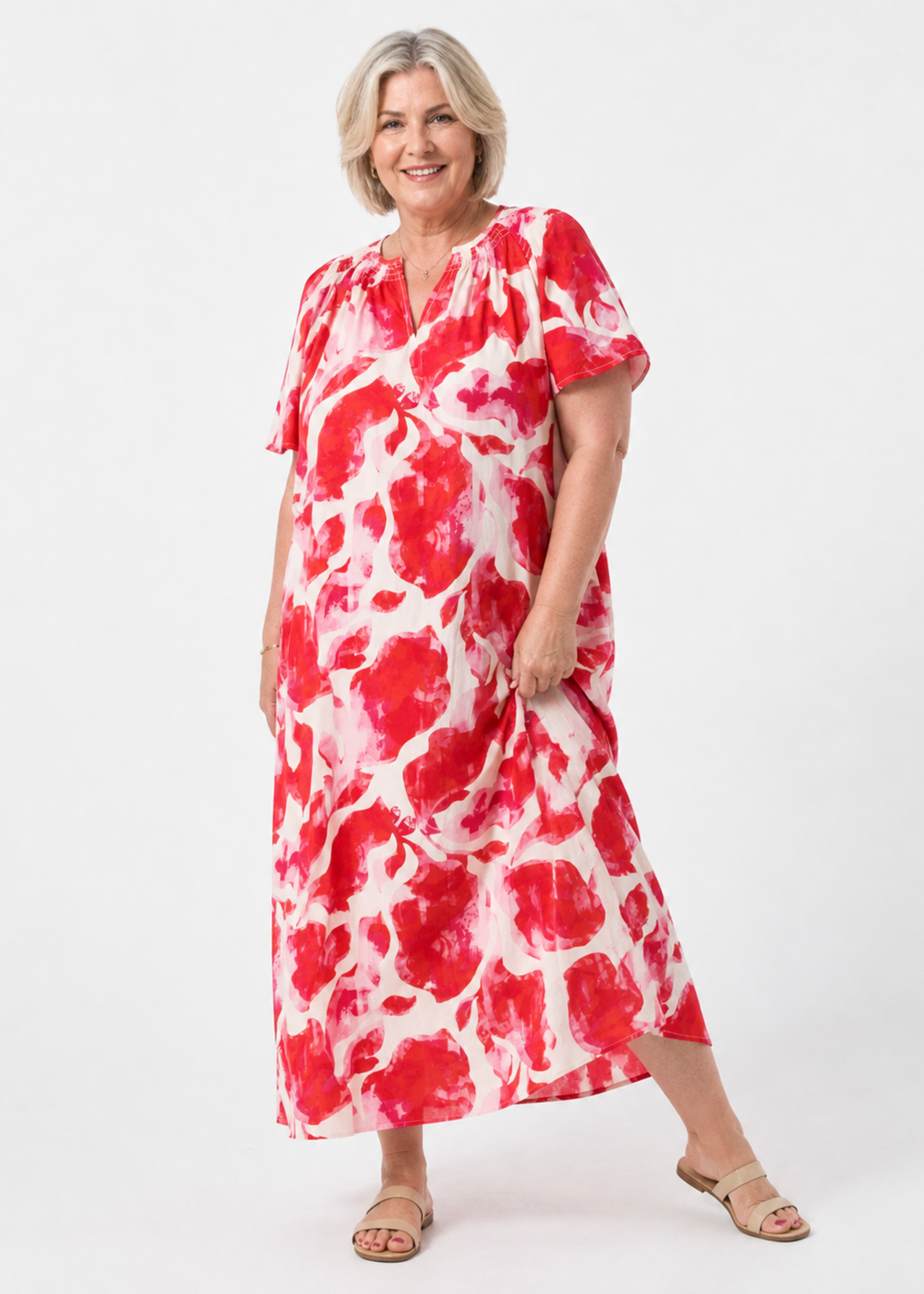 Yest Curve Jurk van Yest Curve met rood-witte print – luchtig, soepel en elegant